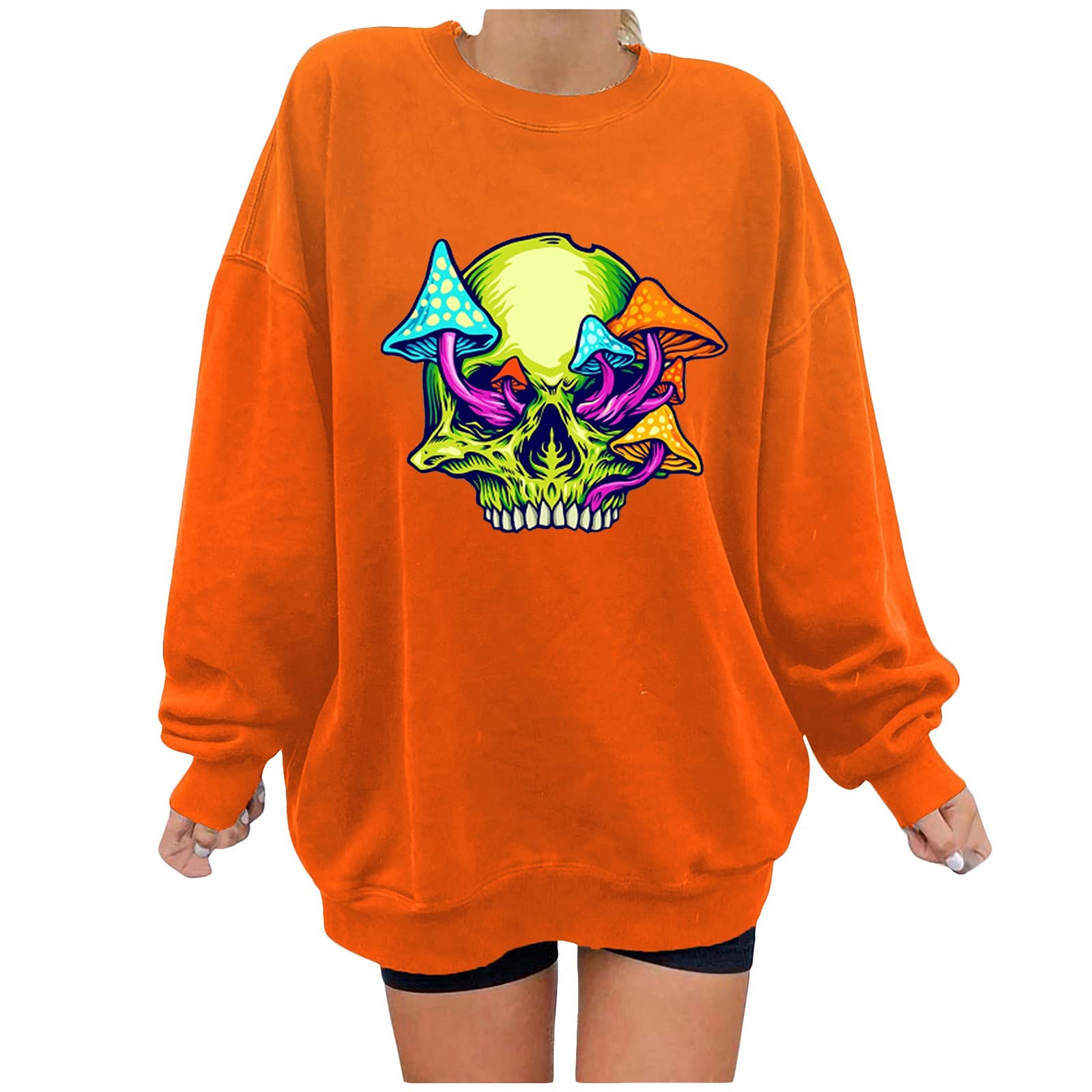 ZLBDYG Women's Halloween Printed Pumpkin Long Sleeve Oversized Loose Sweatshirt Top - Cozy Fall Outfit for Pumpkin Patch, Trick or Treating & Spooky Parties