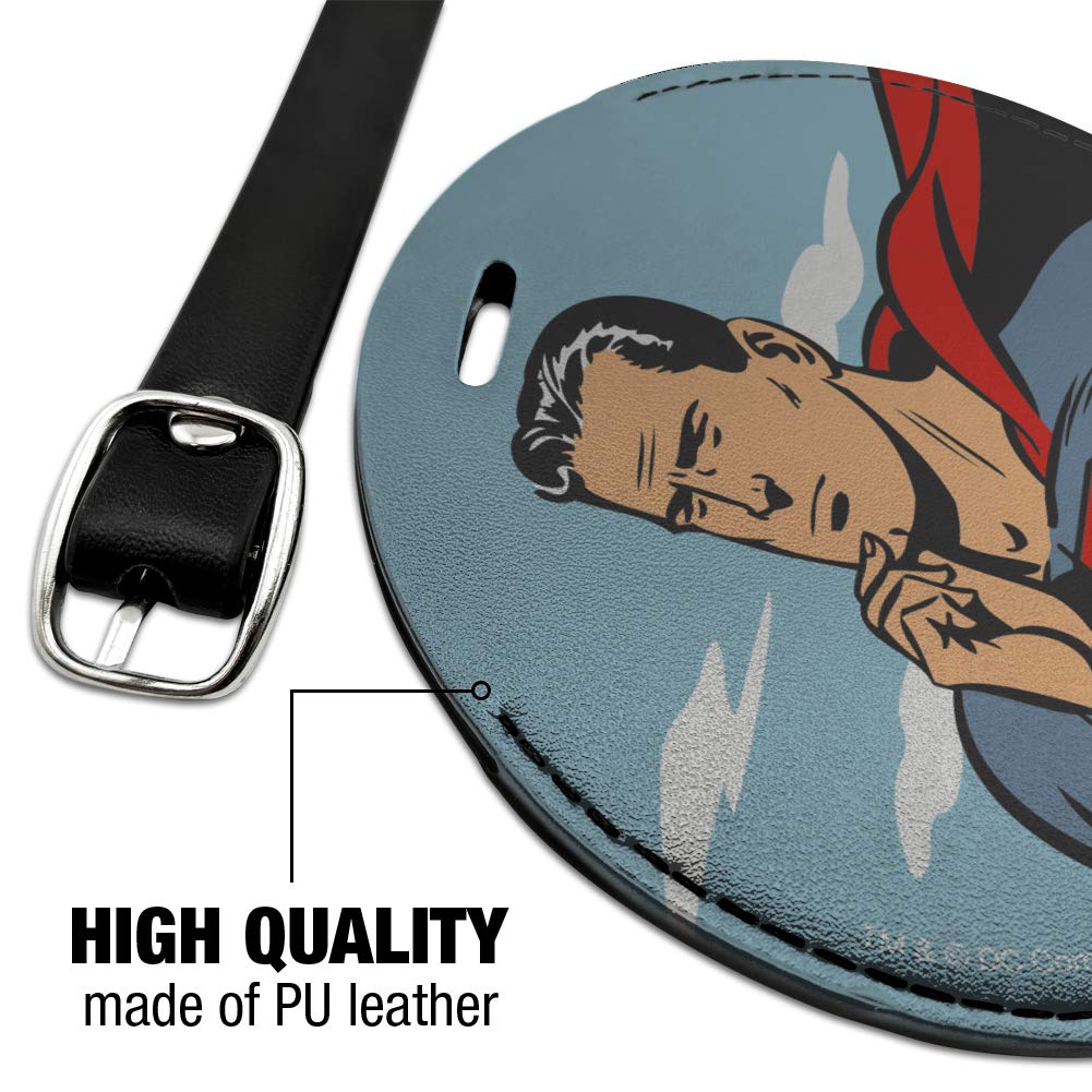 Superman Thinking Round Leather Luggage Tag - Durable Carry-On ID Card Holder for Suitcases - Perfect for Travel, Business Trips & Vacation Identification