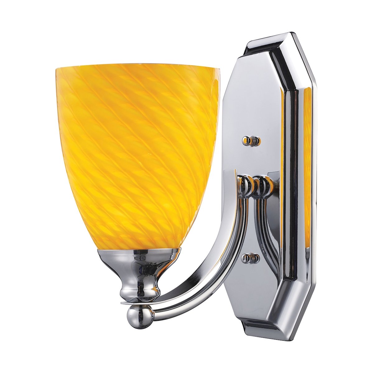 Chrome Vanity Wall Lamp with Canary Glass Shade - 1-Light Bathroom Sconce for Bedroom & Hallway Lighting