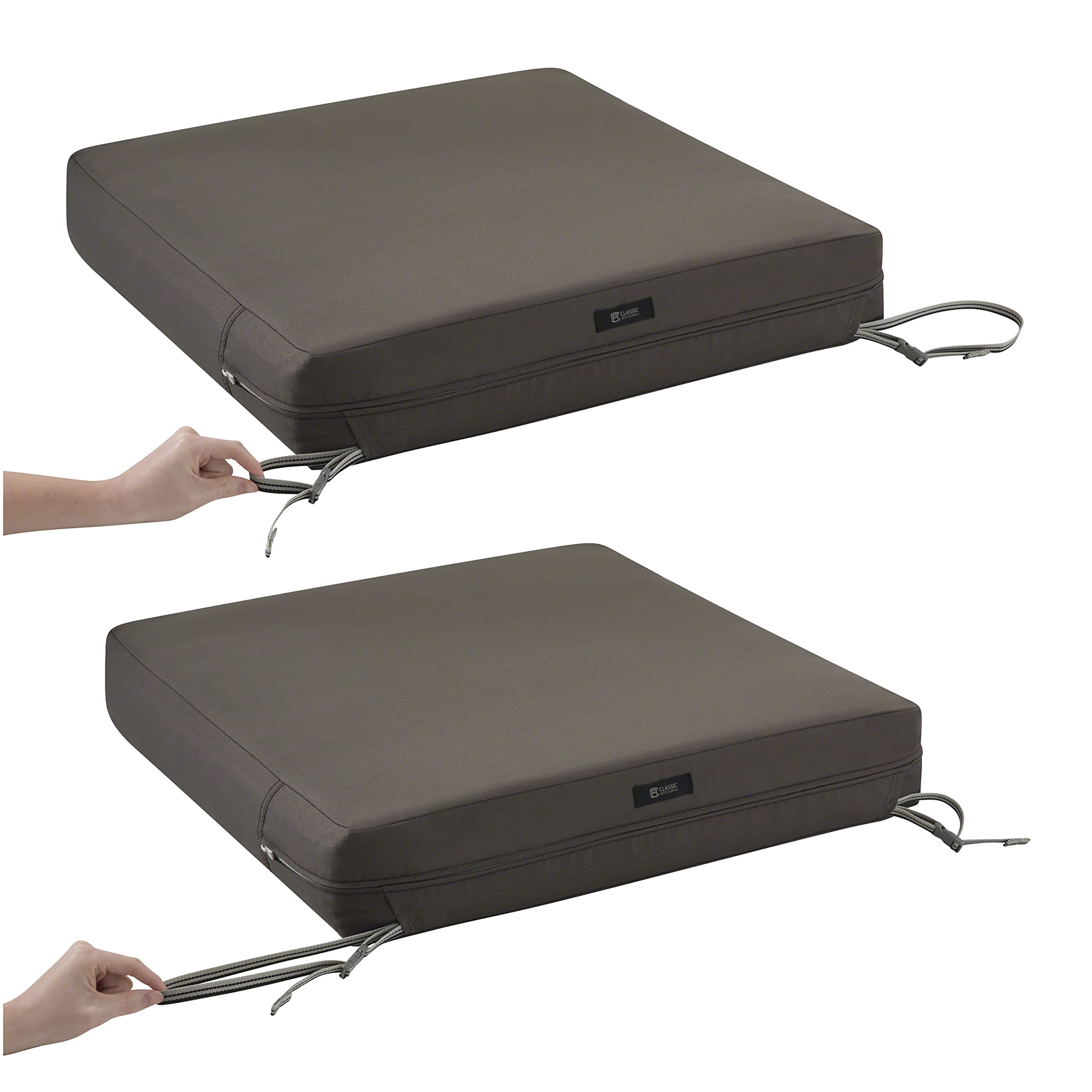 Classic Accessories Ravenna Rectangular Patio Seat Cushion Slip Cover - Dark Taupe, 21