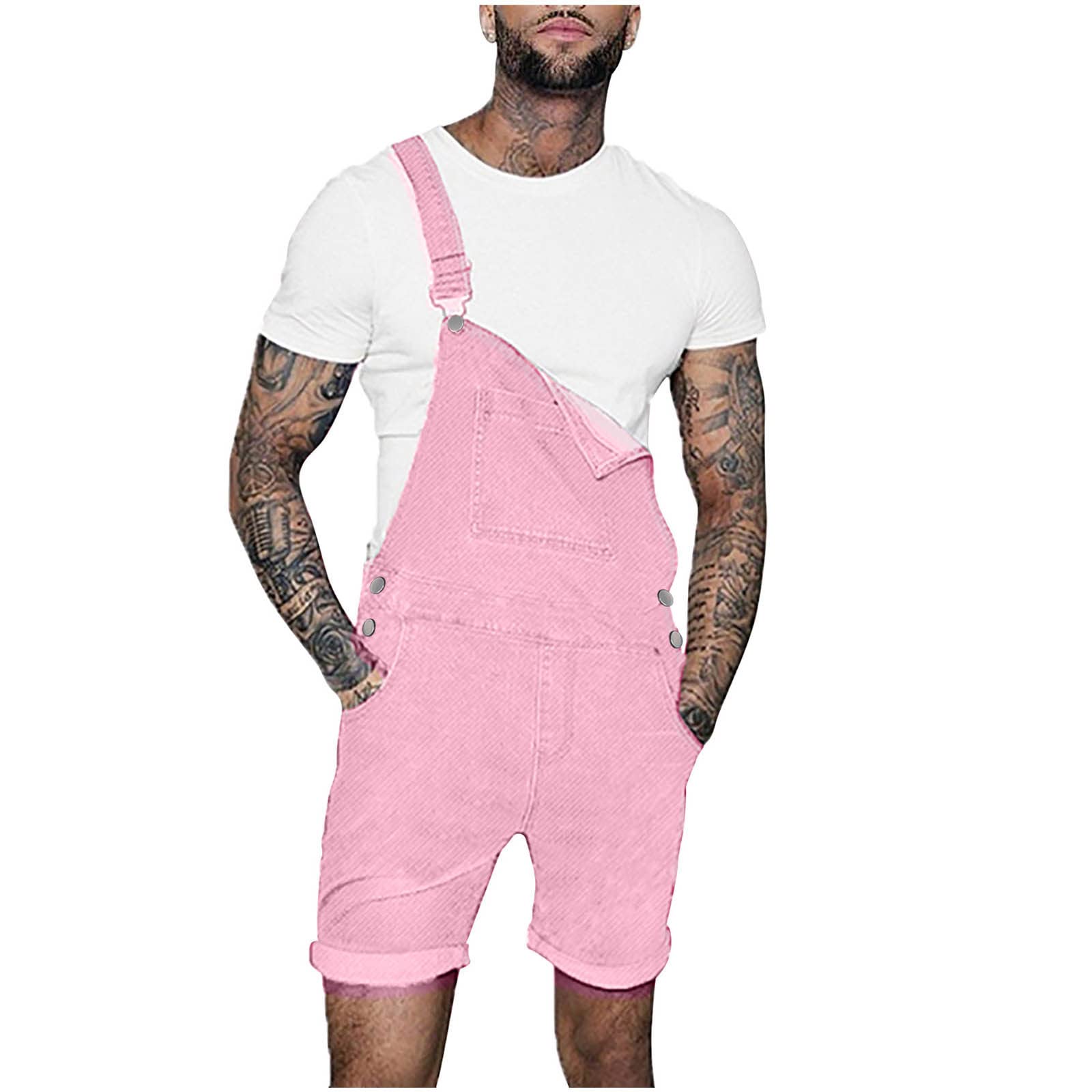 Yihaojia Men's Denim Bib Overalls - Slim Fit Shorts Jumpsuit for Summer | Casual Fashion Romper for Outdoor Activities, Music Festivals & Streetwear