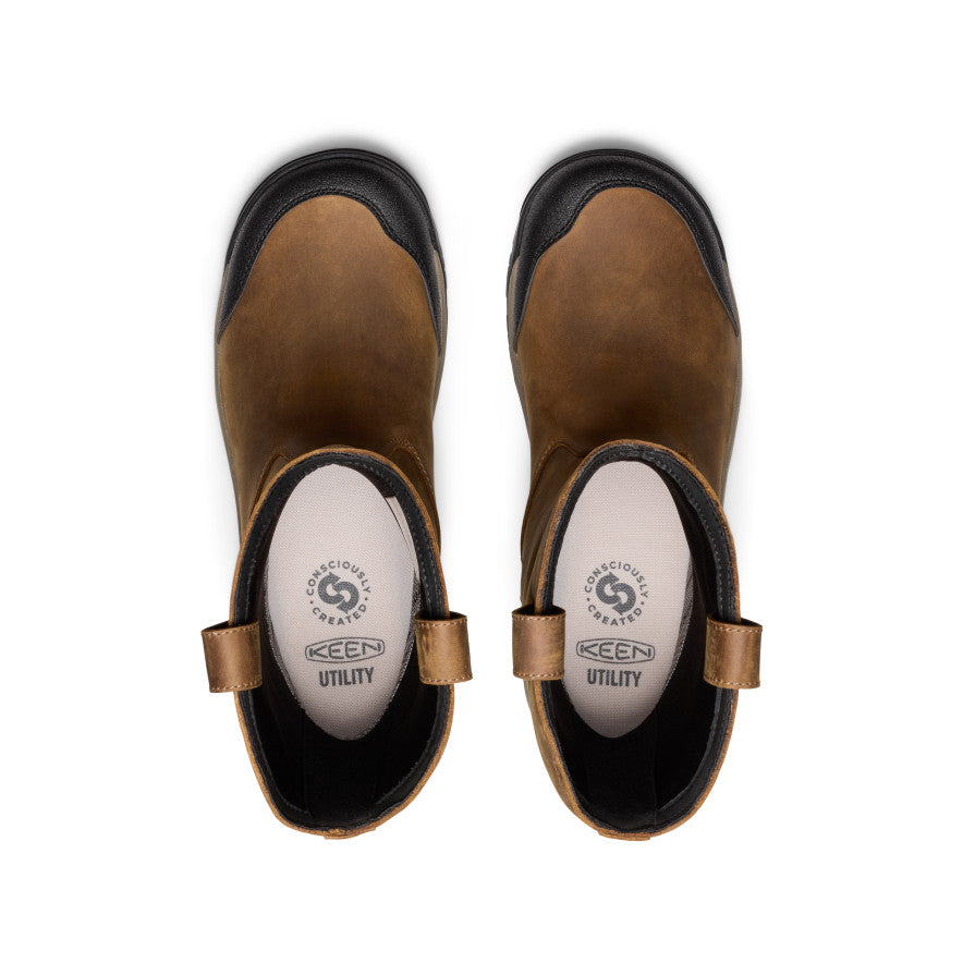 Men's Evanston Pull-On Waterproof Soft Toe Work Boots - Bison/Black - Ideal for Construction, Hiking & Outdoor Activities