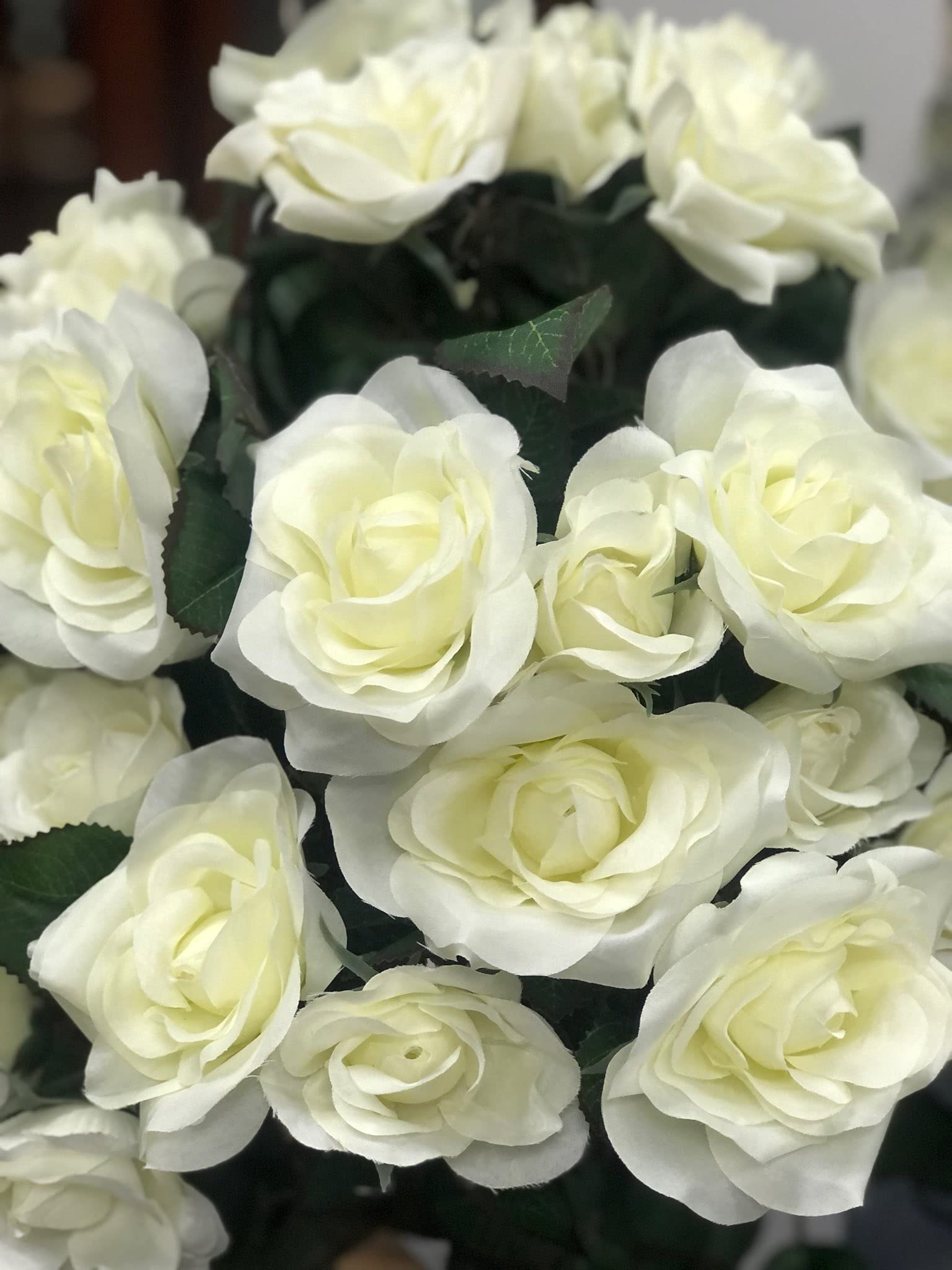 AMERIQUE Set of 2 Artificial Rose Trees - 4 Feet Tall with 48 Real Touch Flowers Each, Green & White Faux Plants in Nursery Pots - Perfect for Home Decor, Office, Wedding Centerpieces & Indoor Greenery