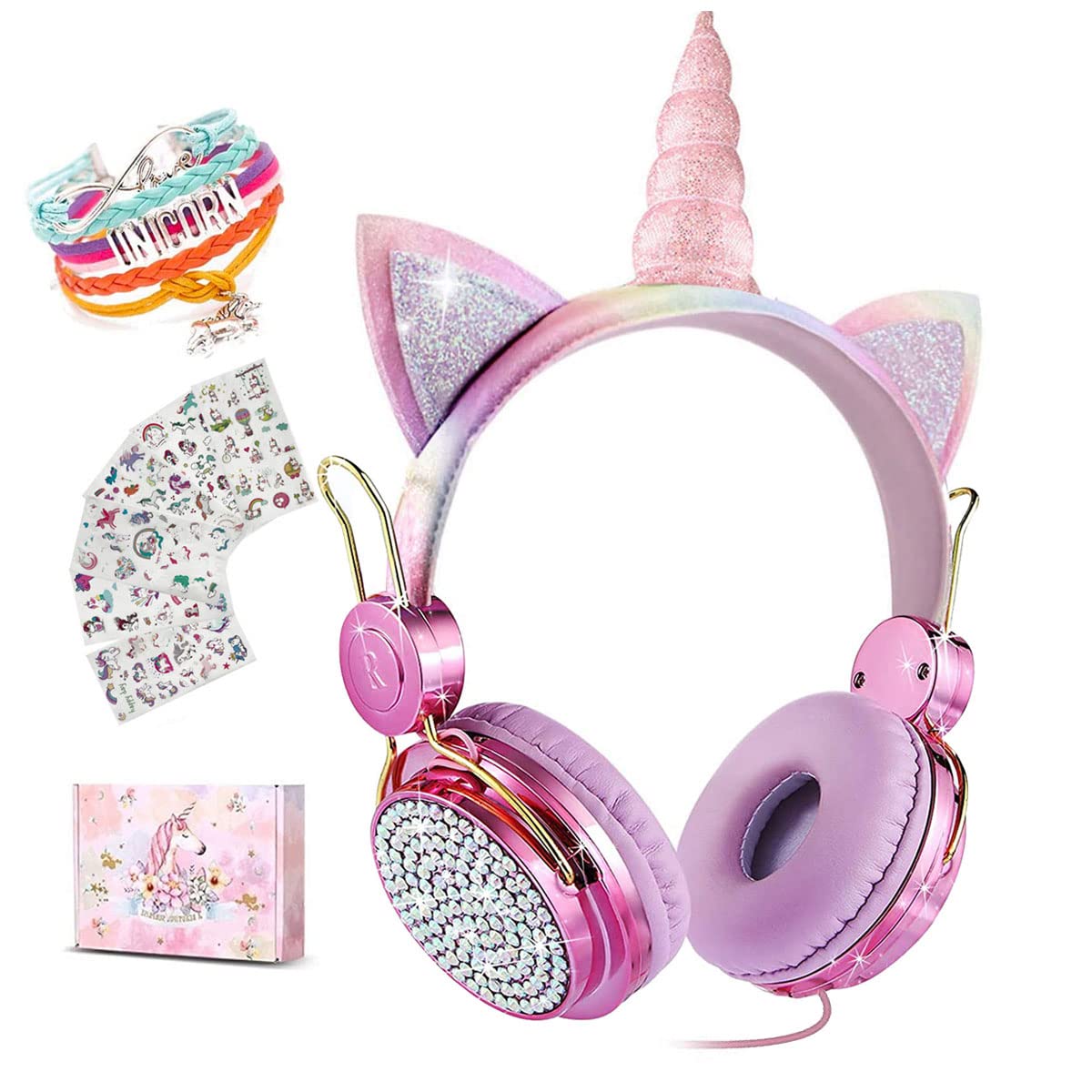 SVYHUOK Cute Cat Ear Wired Headphones for Girls, Kids & Teens - 3.5mm Jack with Microphone, Over-Ear Headset for School, Online Classes, Gaming & Music - Perfect Birthday & Christmas Gift (Princess Rose)