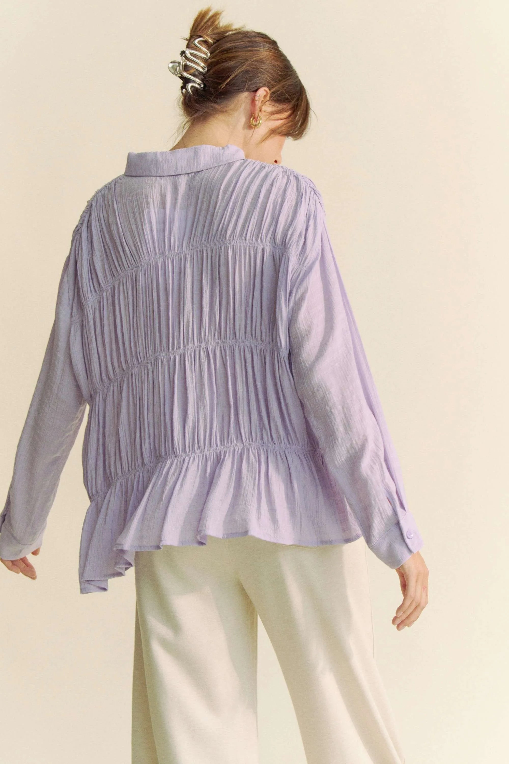 Lilac Button Front Shirt for Women - Soft & Stylish Casual Blouse with Long Sleeves - Perfect for Office, Date Night & Spring Outfits