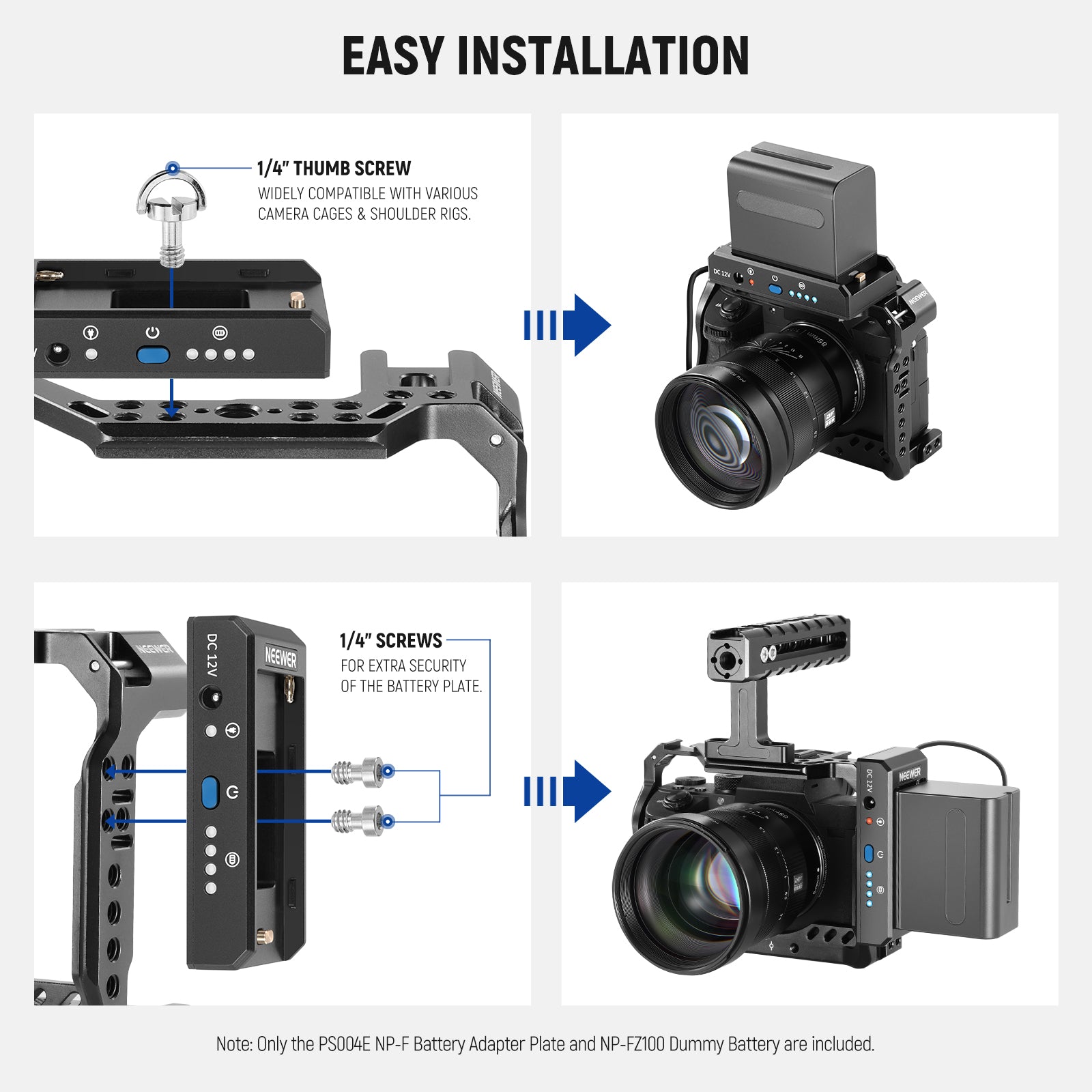 NEEWER PS004E NP-F Battery Adapter Plate with NP-FZ100 Dummy Battery - Power Your Sony Camera for Continuous Shooting & Video Recording