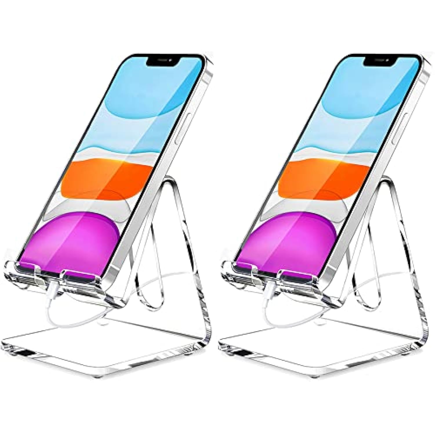 CRPICH Clear Acrylic Phone Stand Holder - 2 Pack Portable Desk Stand for iPhone 16/15/14/13/12 Pro Max/11/XR/Plus/SE, Android Smartphones, Switch & Tablets - Perfect for Office, Home & Travel Use