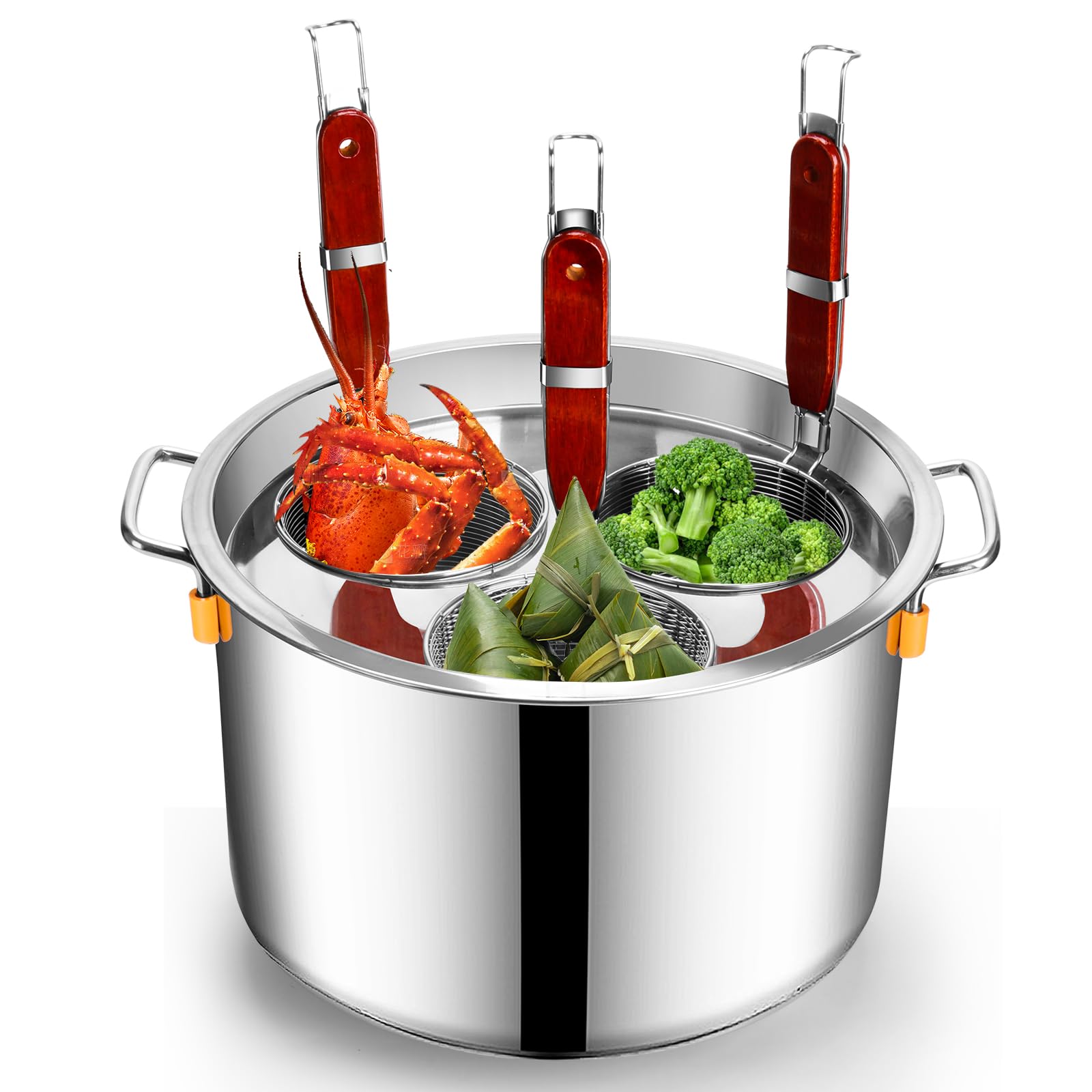 Premium Stainless Steel Pasta Cooker Insert Set with Strainer Basket - 3-Hole Multipurpose Cooking Tool for Noodles, Dumplings & Pasta | Ideal for Home Kitchens & Restaurants | Perfect for Meal Prep, Family Dinners & Professional Cooking