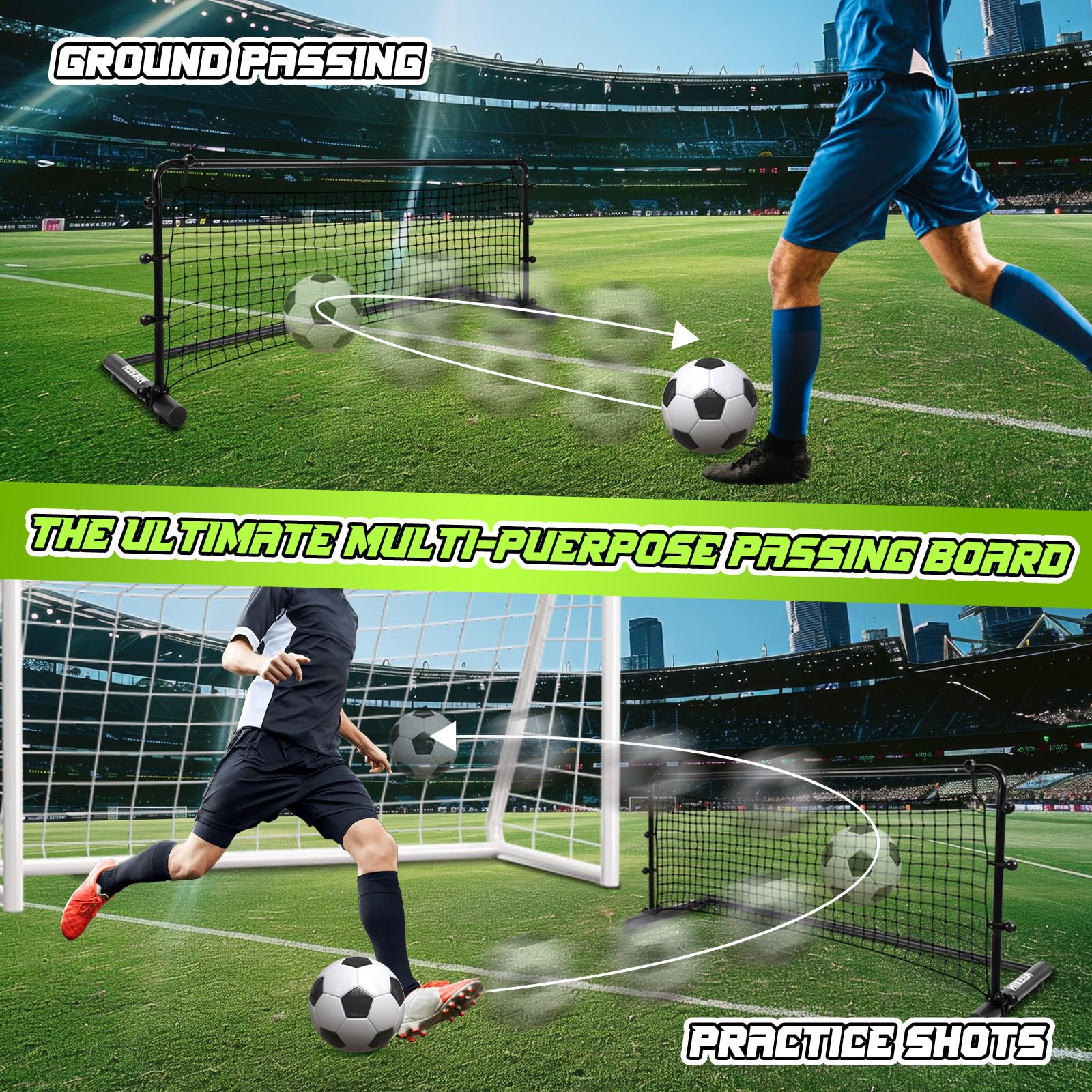Hikeen 54 x 16 Inch Heavy Duty Soccer Rebounder with Robust Steel Frame & PE Netting - Portable Soccer Training Equipment for Control and Passing Practice - Perfect for Backyard, Team Drills, and Solo Training Sessions