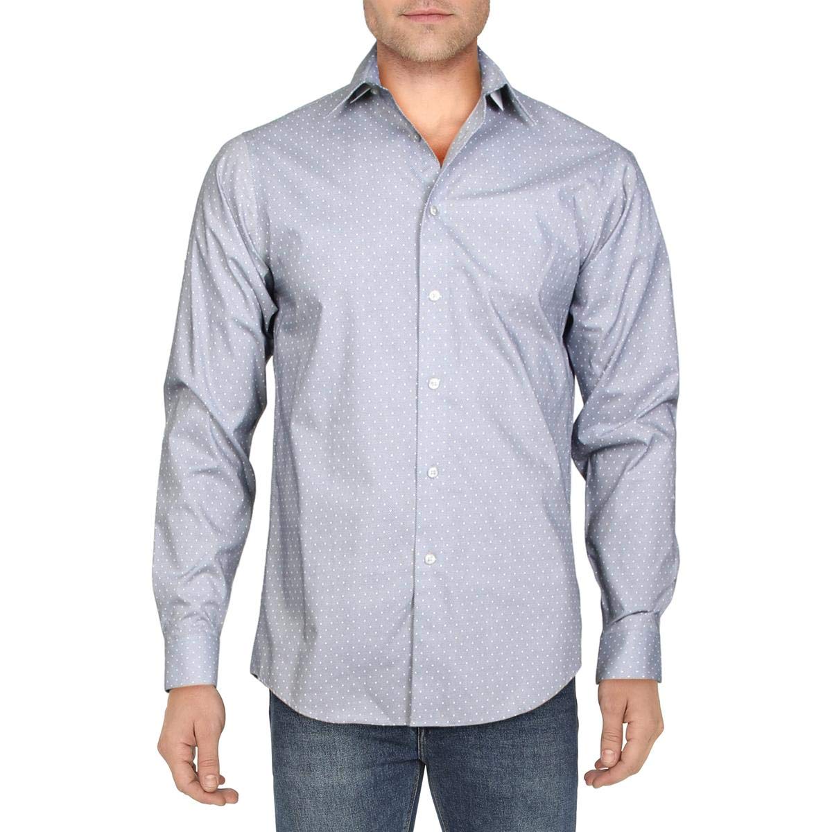 Calvin Klein Men's Non-Iron Dress Shirts - Regular Fit Stretch Printed Business Casual Shirt for Office, Wedding & Formal Events