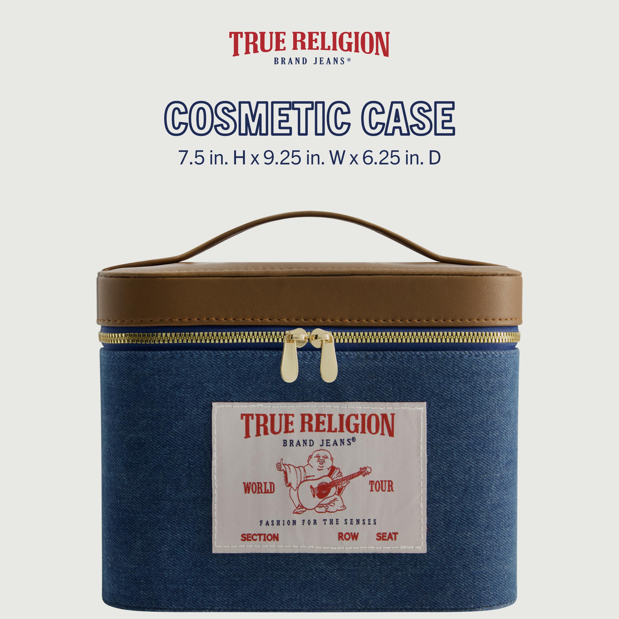 True Religion Women's Makeup Bag - Small Travel Cosmetic Organizer with Zipper Pouch | Perfect for Toiletry, Makeup Storage & On-the-Go Essentials