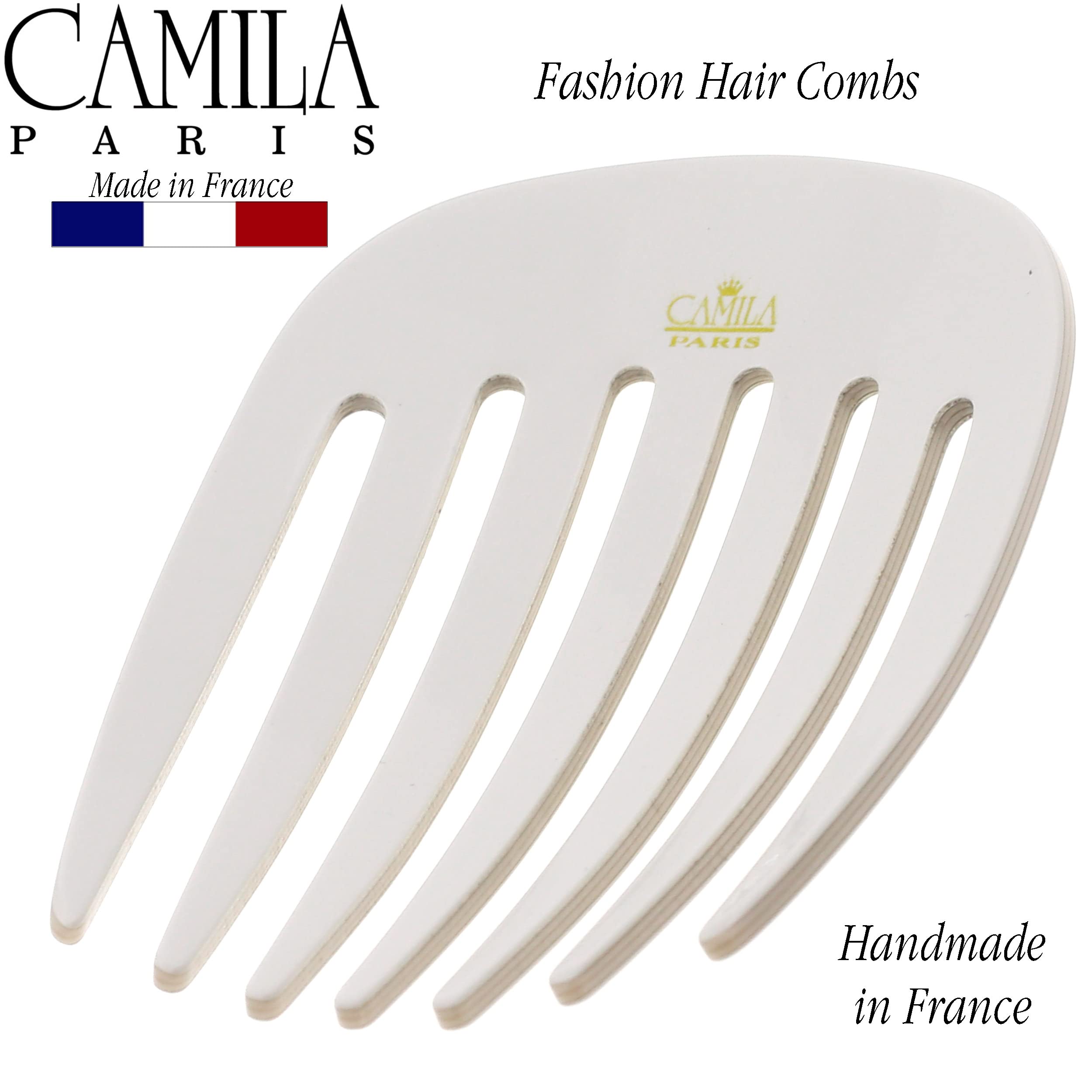 Camila Paris CP3404 French Hair Side Comb - White Pearl Handmade Hair Clip for Women | Strong Hold No Slip Hair Accessories for Bun & Chignon | Perfect for Weddings, Prom & Formal Events | Made in France