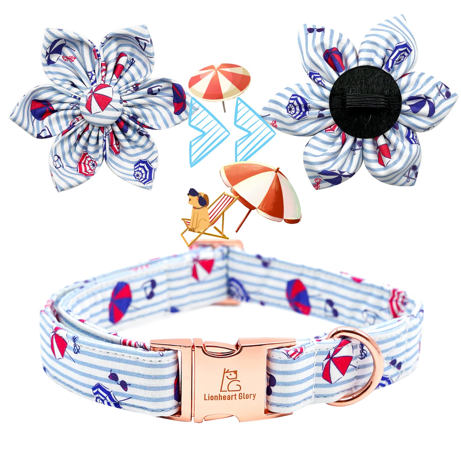 Lionheart Glory Summer Dog Collar with Flower - Adjustable Floral Pet Collar for Small, Medium & Large Dogs | Perfect for Outdoor Walks, Pet Photos & Special Occasions