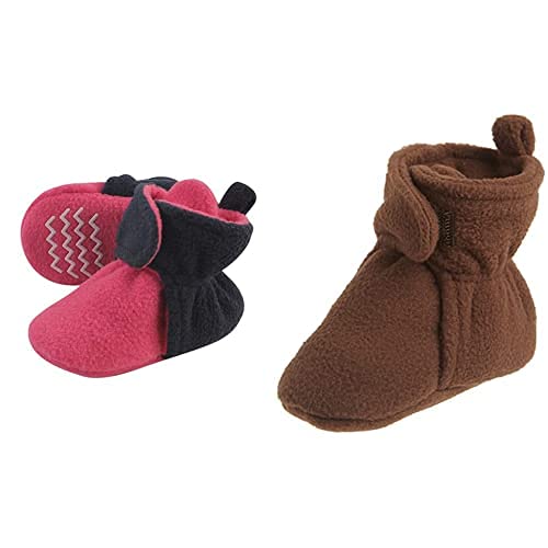 Cozy Fleece Booties for Baby Girls 18-24M - Dark Pink & Navy for Winter Comfort