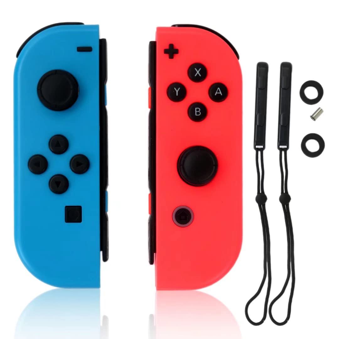 Nintendo Switch Controller Replacement with Wrist Straps - Wireless Joy-Con Compatible with Switch/Switch OLED, Wake-Up Function (Red & Blue) - Perfect for Gaming, Party Play & Family Entertainment