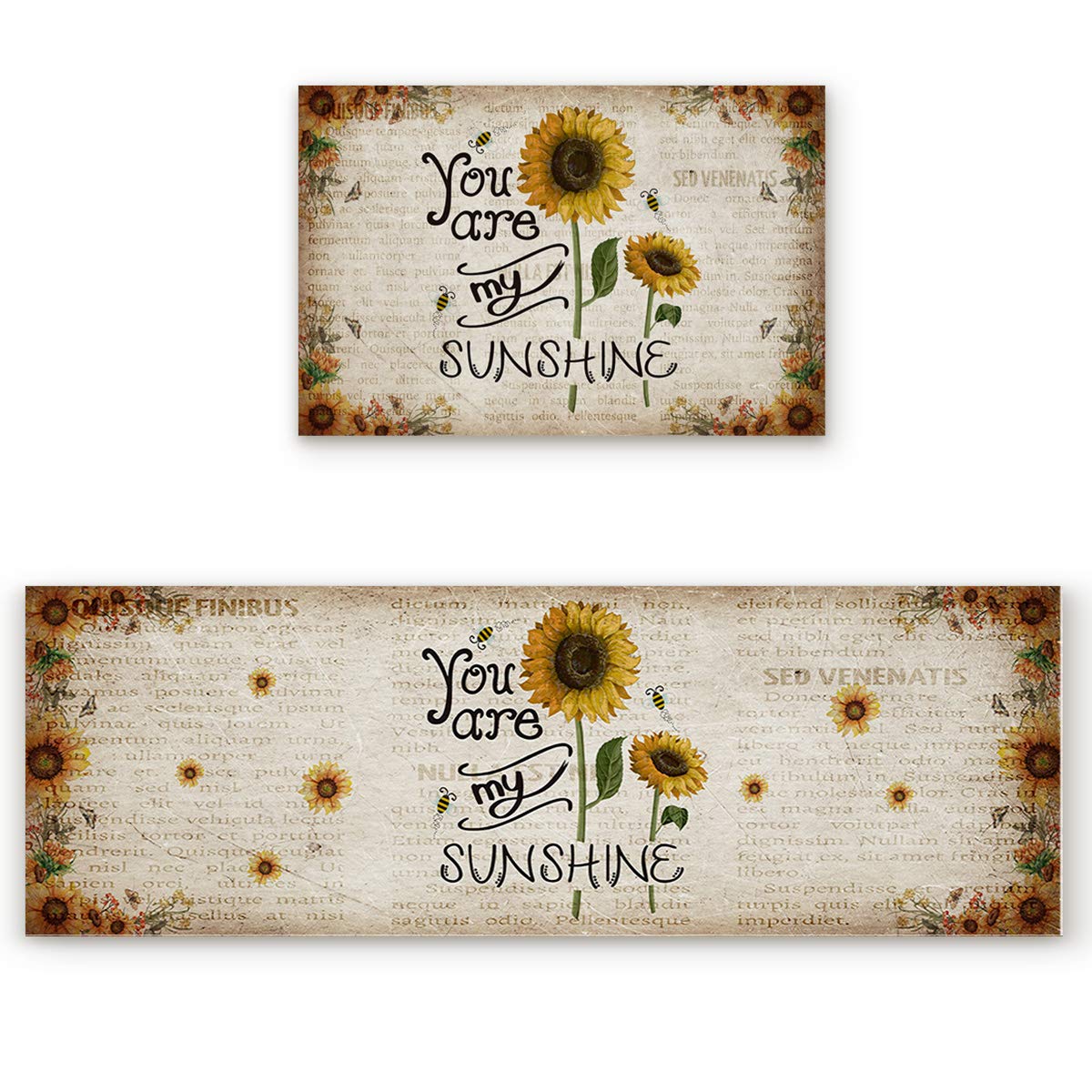 Anti-Fatigue Kitchen Floor Mats - Non-Slip Waterproof 2-Pack for Standing Comfort | Sunflower Design