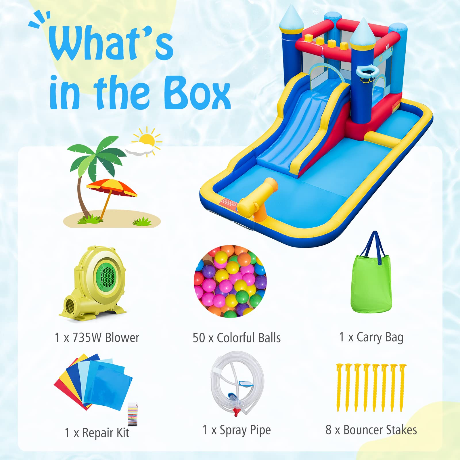 **HONEY JOY Inflatable Water Slide for Kids - Giant Bounce House, Water Park, Ball Pit & Splash Pool - Outdoor Blow Up Castle for Boys & Girls (Includes 735W Blower) - Perfect for Backyard Parties, Summer Fun & Outdoor Play**