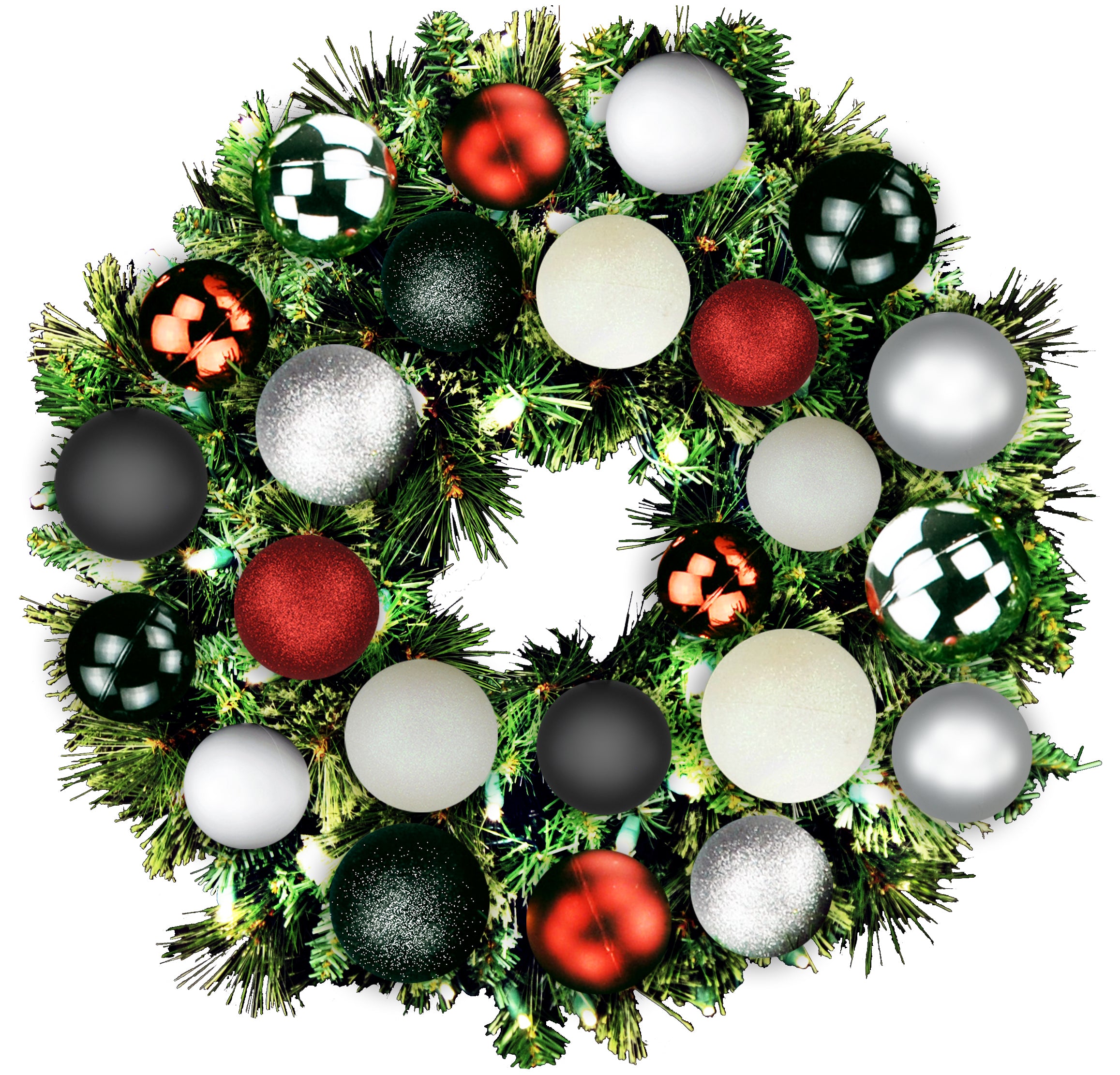 2' Sequoia Wreath with Warm White LED Lights - Modern Christmas Decor for Door, Wall & Mantel - Battery Operated Holiday Wreath for Indoor/Outdoor Use