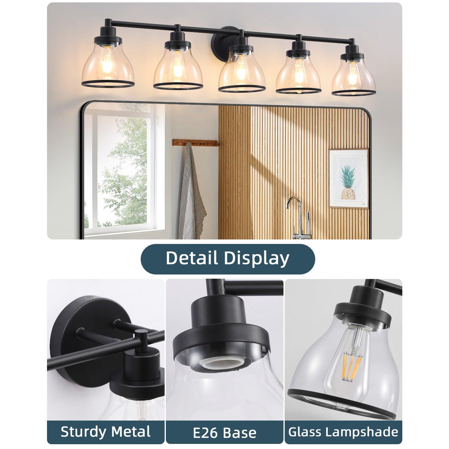 Stylish Hermosa Modern 5-Light Bathroom Vanity Light in Polished Nickel & Black - Perfect for Contemporary Bathrooms, Powder Rooms & Spa-Like Retreats