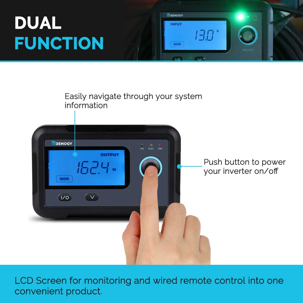 Renogy 2000W Pure Sine Wave Inverter with High Precision Remote Monitor - Smart LCD Display for RV, Solar Power System, Off-Grid Living - Compatible with PGH Series Inverters