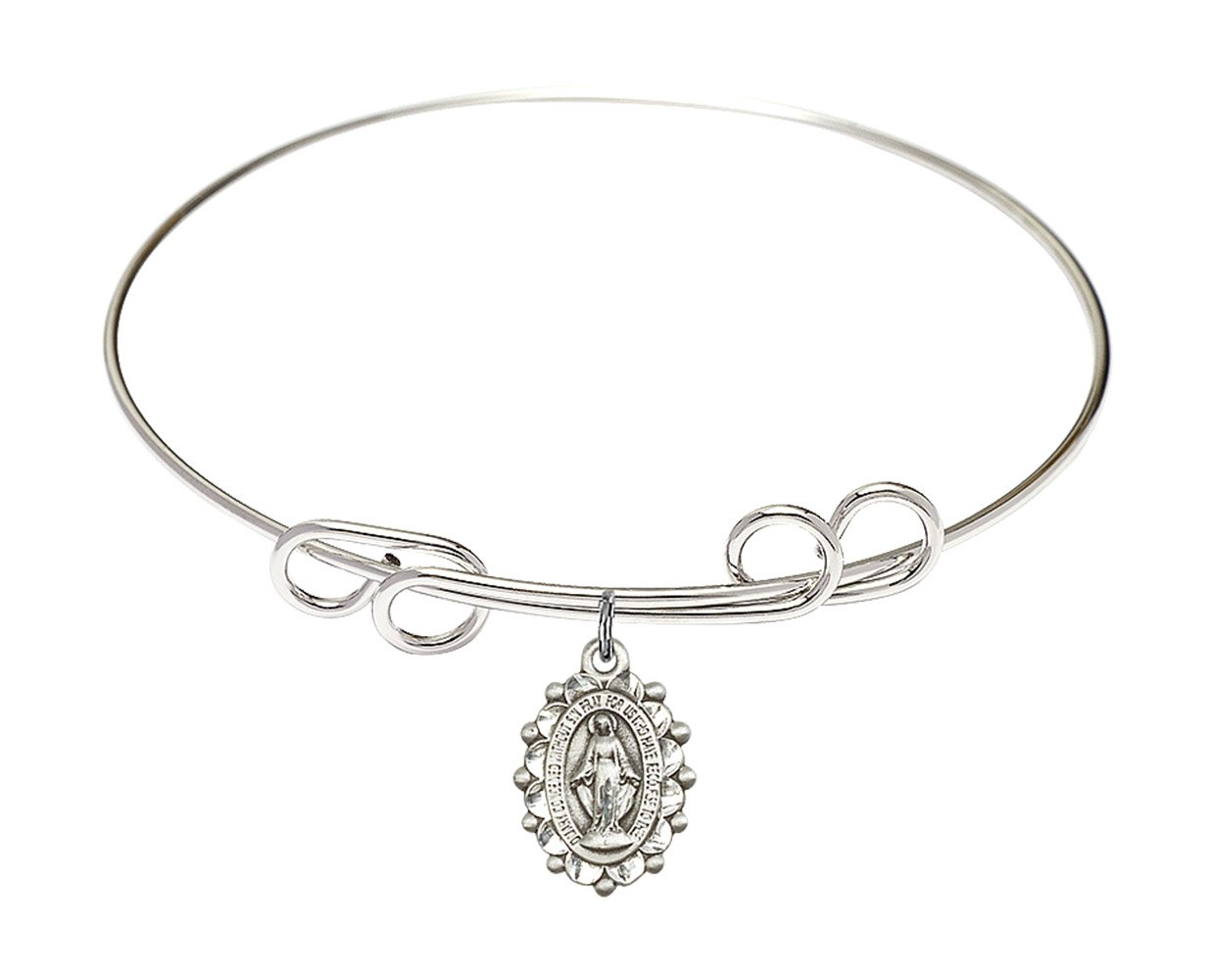 Sterling Silver Round Double Loop Bangle Bracelet with Miraculous Medal - Elegant Religious Jewelry for Women, Perfect for Church, Weddings & Everyday Wear