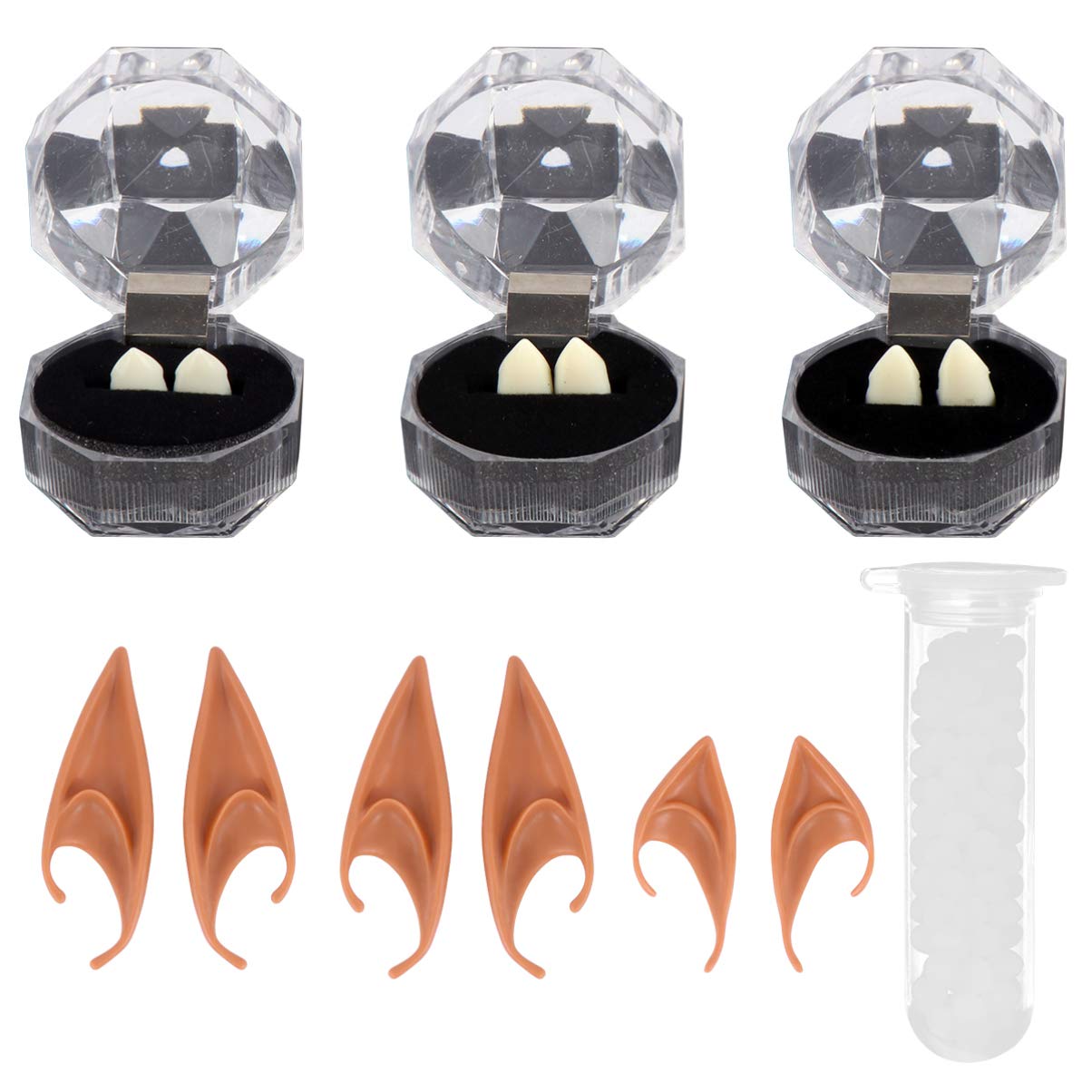 FOMIYES Halloween Vampire Fangs & Elf Ears Set - Scary Costume Accessories for Cosplay, Vampire Parties & Trick or Treat - Perfect for Halloween, Cosplay Events & Themed Parties