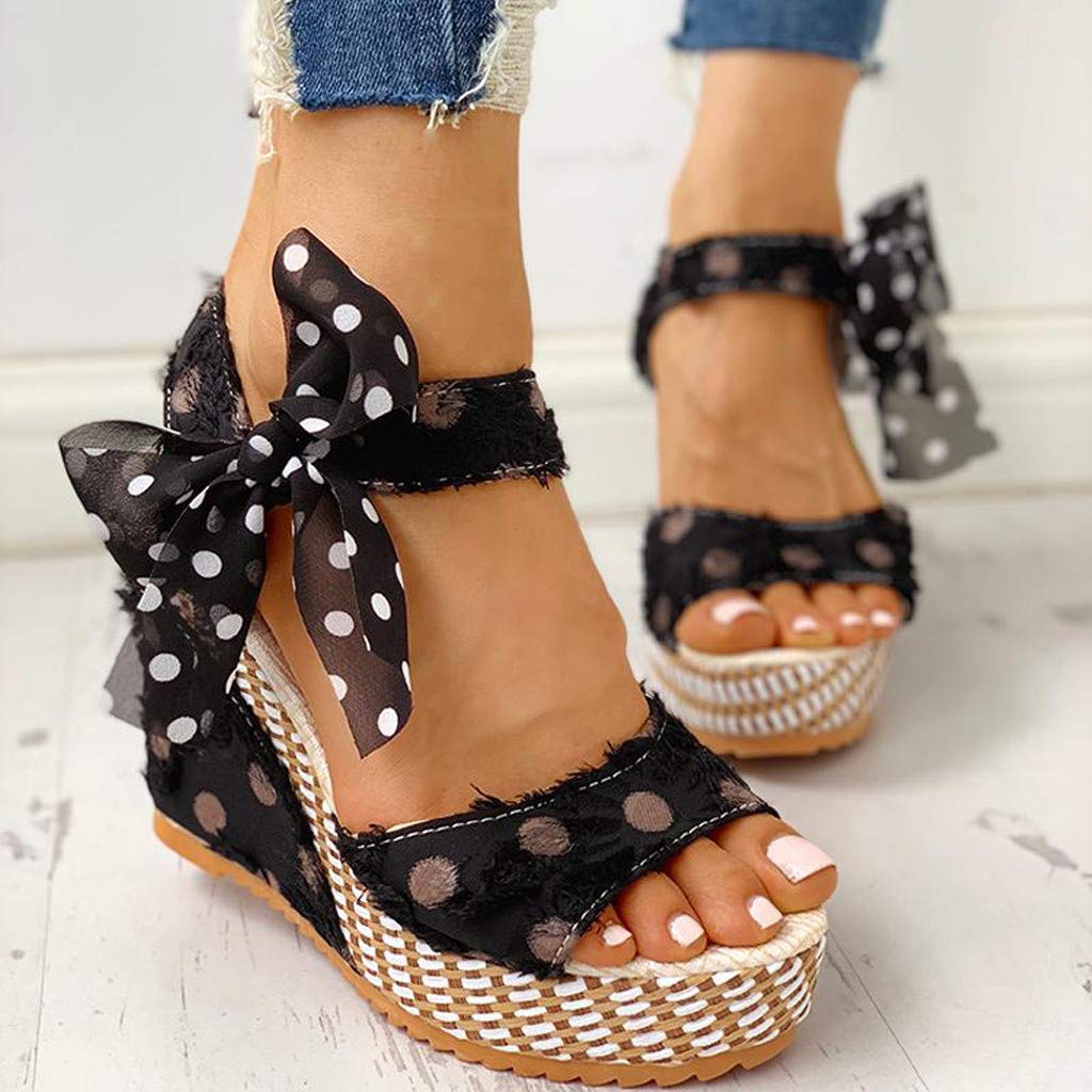 Women's Wide Width Wedge Sandals with Ankle Strap - 2020 Fashion Summer Beach Shoes Open Toe Espadrille Platform Sandals for Walking, Vacation & Outdoor Activities
