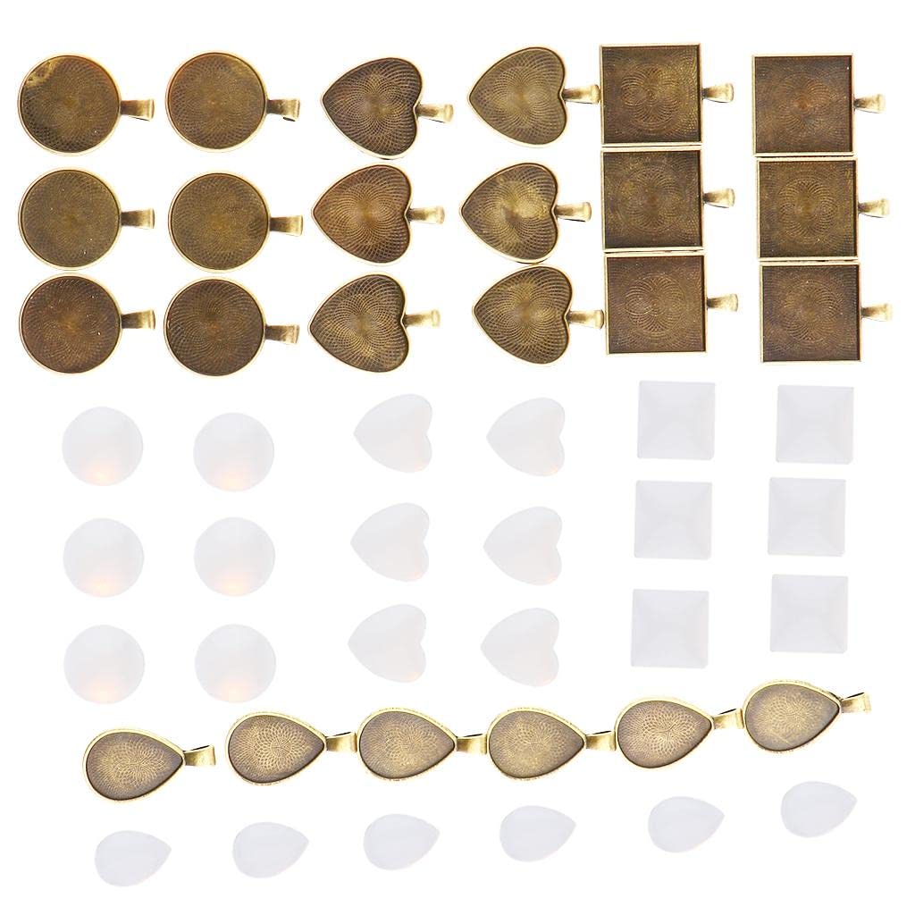AGOUNOD 48pcs Mixed Pendant Trays and Glass Cabochon Dome Tiles for Jewelry Making, DIY Crafts, Resin Art - Antique Bronze Color - Perfect for Necklaces, Bracelets, Earrings and Home Decor Projects