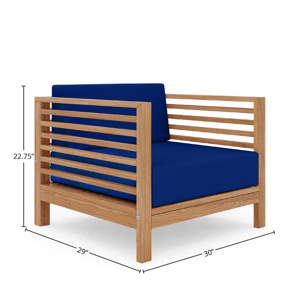 5-Piece Teak Outdoor Patio Deep Seating Set with True Blue Subrella Cushions | Durable Garden Furniture for Backyard, Poolside & Patio Relaxation