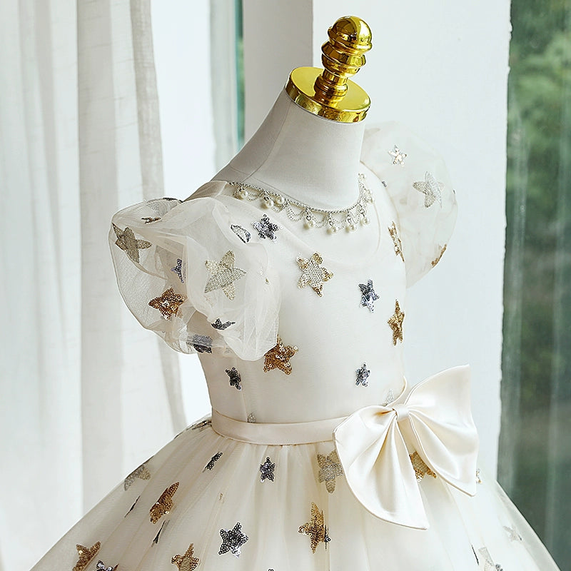 Sparkly Star Sequins Baby Girl Dress for Toddler Pageant, First Communion, Princess Party - Perfect for Special Occasions & Photo Shoots