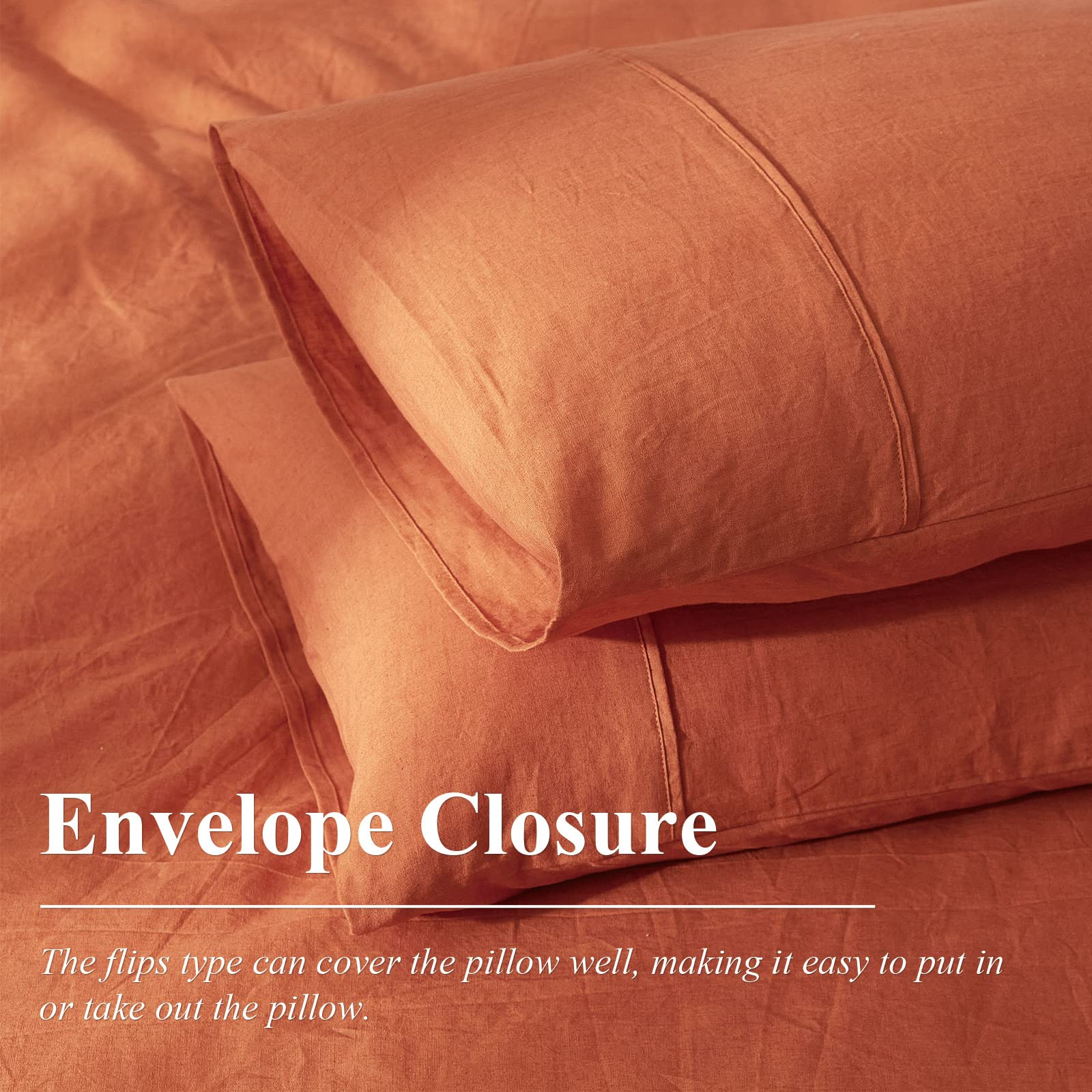 Ivellow 100% French Flax Linen Duvet Cover King Size - Burnt Orange Washed Linen Bedding Set with 2 Pillowcases | Soft, Breathable & Cooling | Perfect for Summer, Hot Sleepers & Eco-Friendly Home Decor