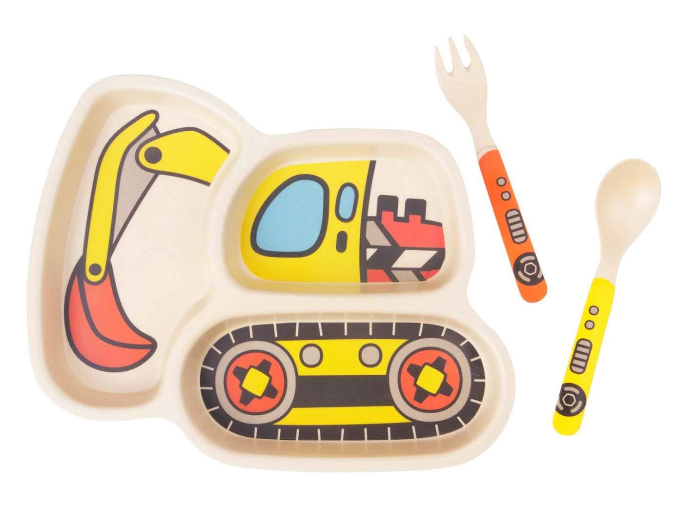 3-Piece Bamboo Toddler Plates Set with Divided Plate, Baby Spoon & Fork - Eco-Friendly Kids Dinnerware for Portion Control - Perfect for Home, Daycare & Travel Meals