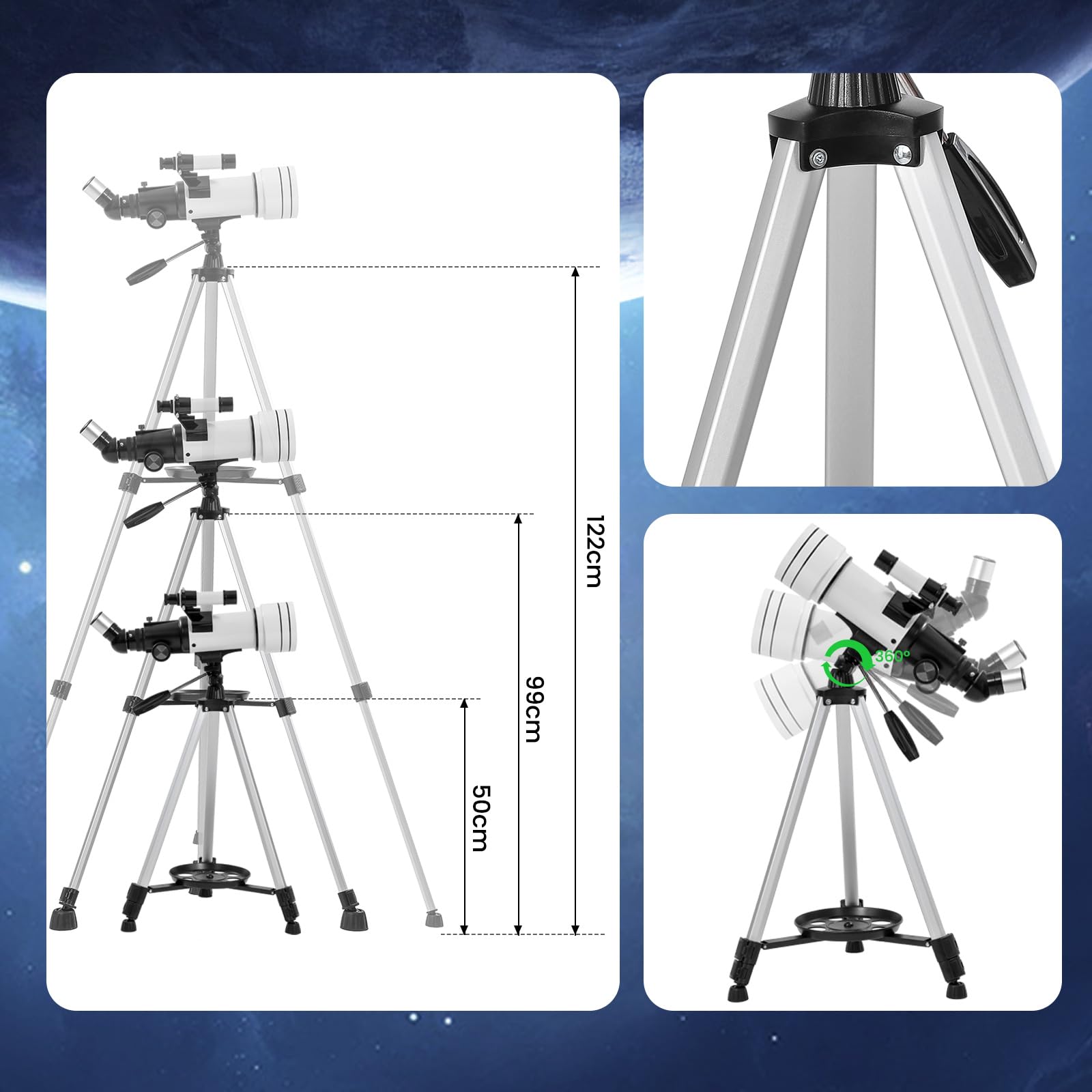 ClaeroruA 70/400mm Astronomical Telescope for Adults & Beginners - Portable Refractor Telescope with Phone Adapter & Tripod - Perfect for Stargazing, Moon Observation & Astronomy Learning