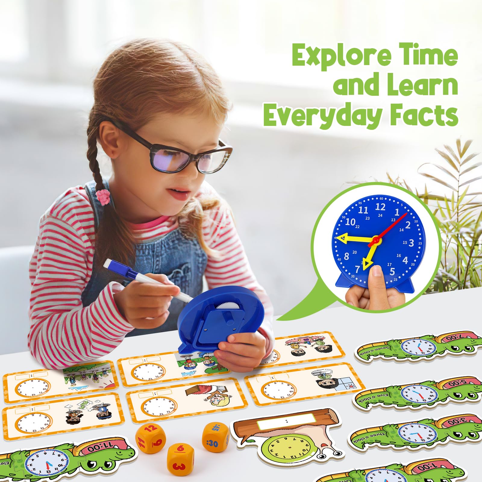 Kids Learning Clock - Time Teaching Toy for Toddlers | Math Games & Homeschool Activities
