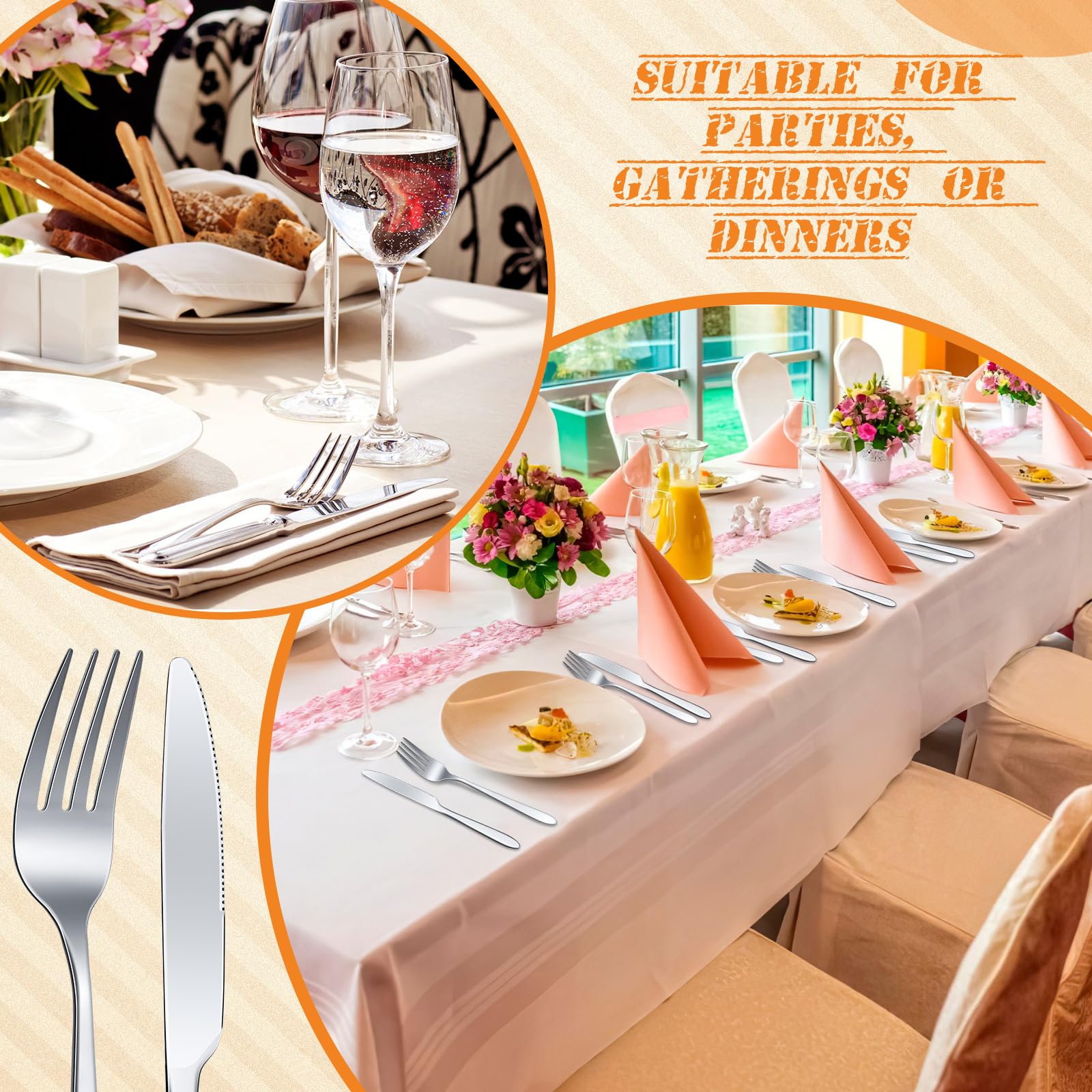 Nuenen 200-Piece Stainless Steel Silverware Set - 100 Dinner Forks & 100 Knives, Mirror Polished Flatware for Home & Restaurant Use | Dishwasher Safe Cutlery Set | Perfect for Dinner Parties, Catering Events & Everyday Dining