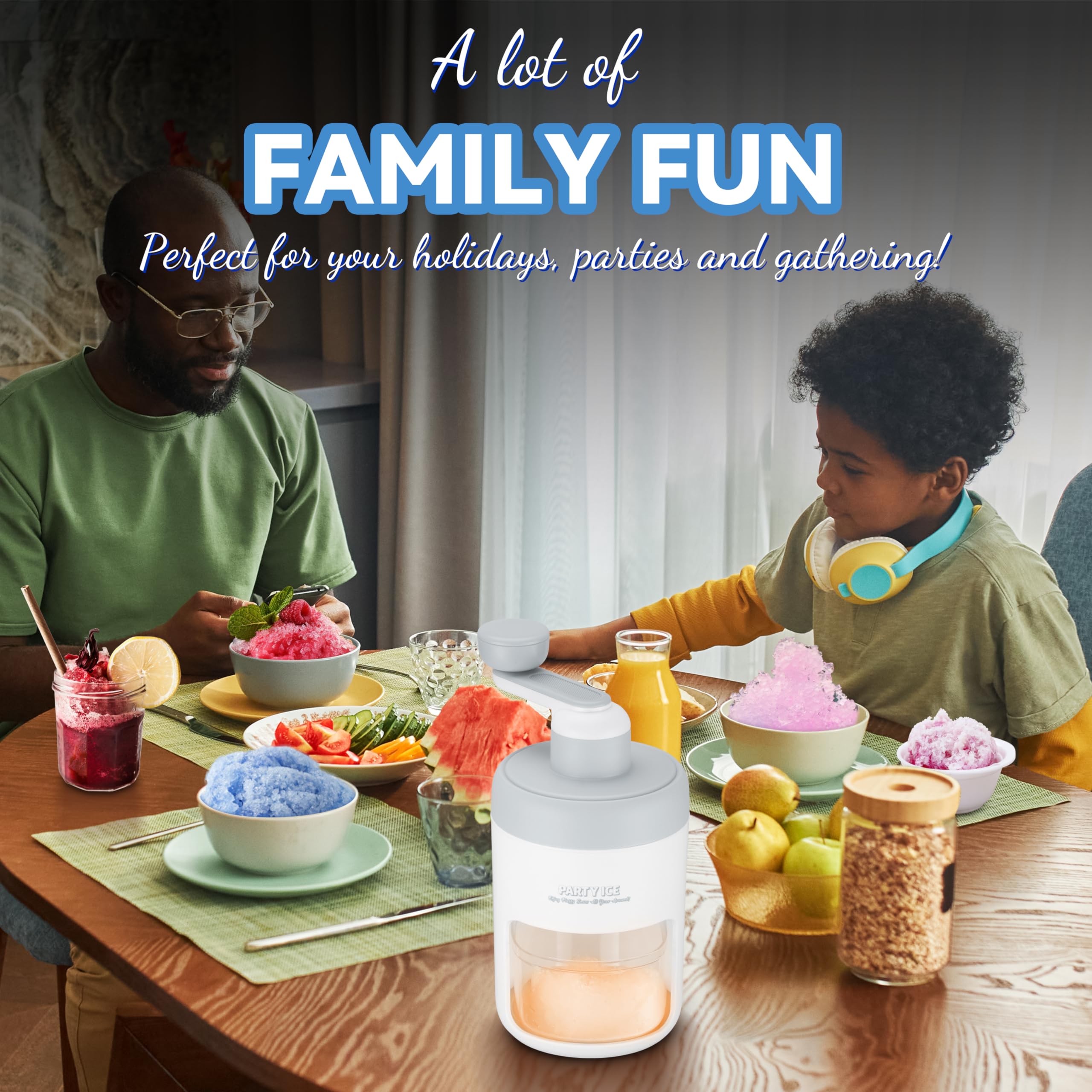 **Manual Ice Shaver Machine - Portable Snow Cone Maker with 10 Cups, 10 Spoons, Straws & Recipes - Perfect for Home, Parties, and Outdoor Events (Gray)**