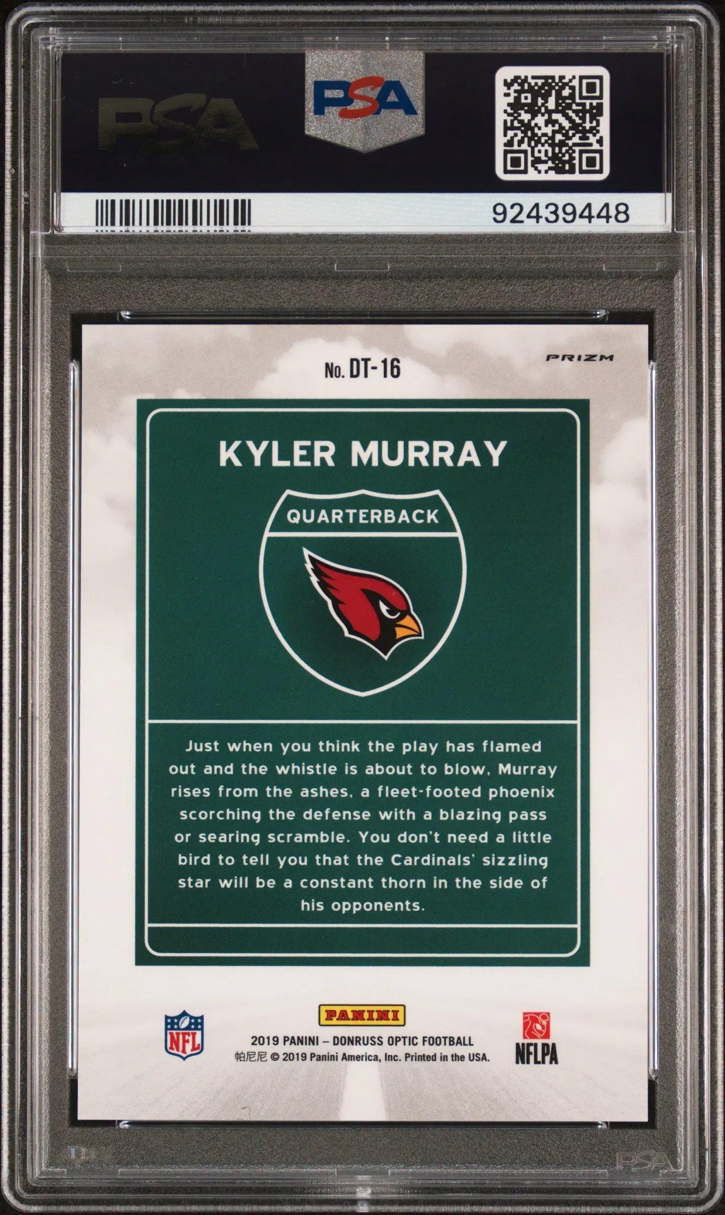 2019 Panini Donruss Optic Downtown Kyler Murray #DT16 PSA 10 Gem Mint Football Card - Perfect for Collectors & Sports Memorabilia Display