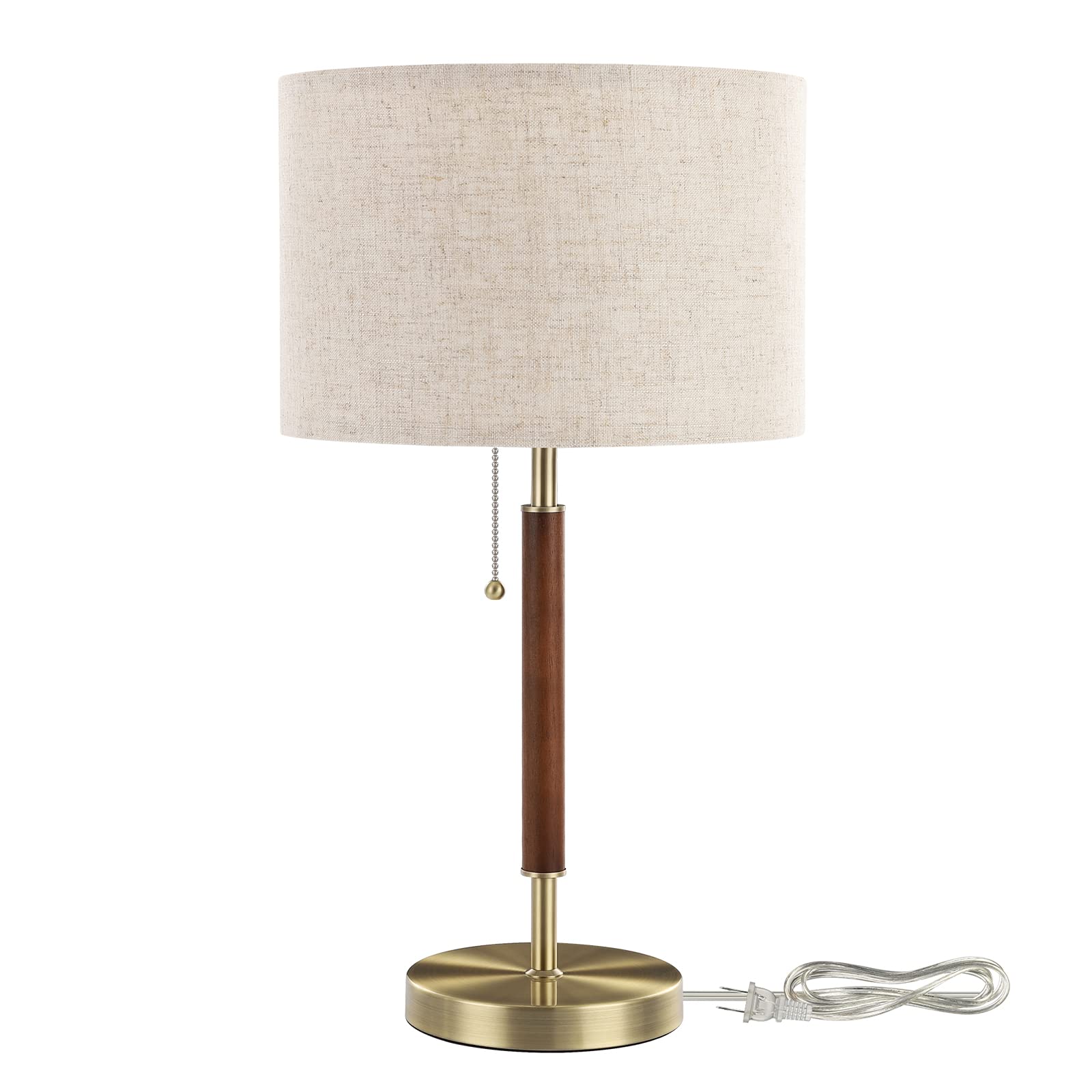 EDISHINE Mid Century Modern Table Lamp - Solid Wood & Metal Pole Bedside Lamp with Pull Chain Switch - Frosted Bronze & Wood Finish - Perfect for Living Room, Bedroom, Office Nightstand Lighting