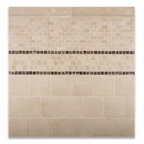 Premium Crema Marfil Marble Tumbled Mosaic Tile - Natural Stone Wall & Floor Tile for Bathroom, Kitchen Backsplash - 5 sq. ft. Box (12