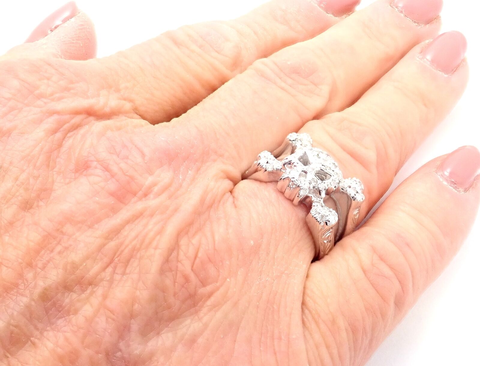 Authentic Loree Rodkin 18k White Gold Diamond Skull & Crossbones Ring - Luxury Gothic Jewelry for Men & Women - Perfect for Halloween, Punk Fashion & Statement Jewelry