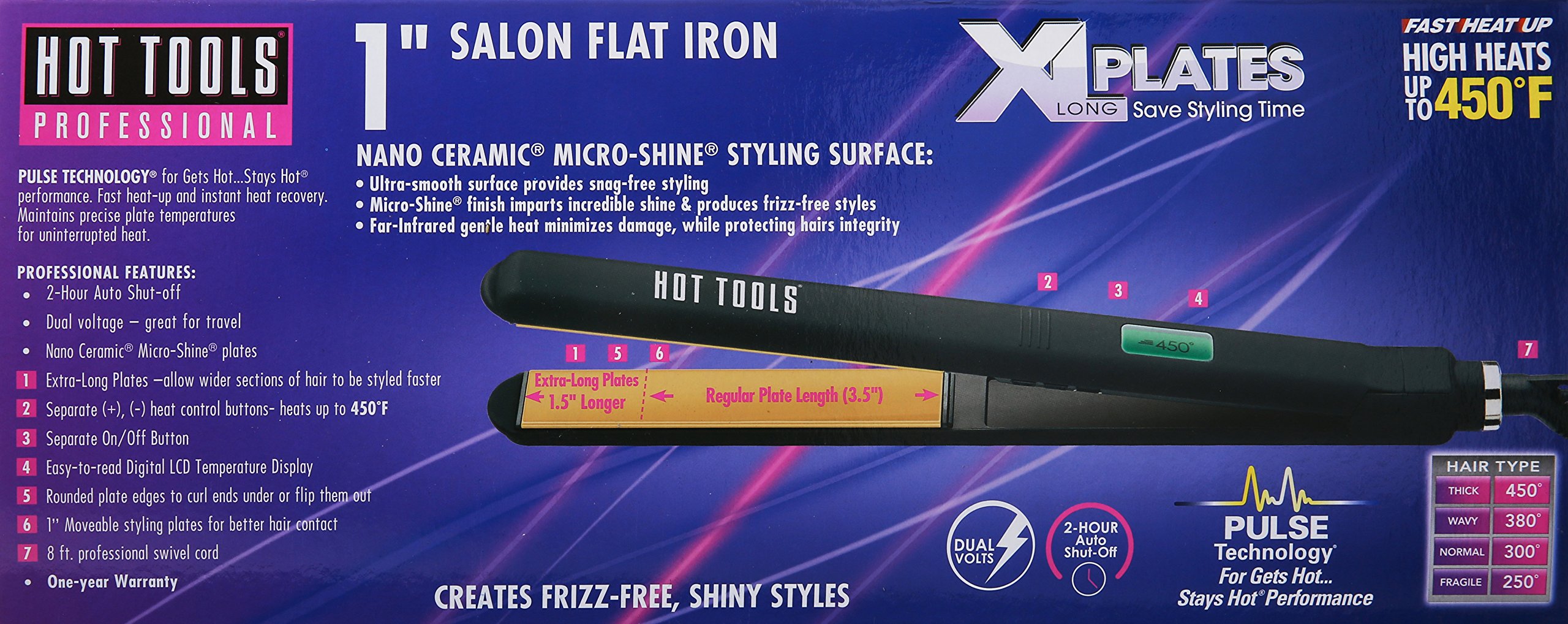Best HOT TOOLS 1 Inch Flat Iron with Extra Long Plates - Professional Hair Straightener for Smooth, Shiny Styles at Home & Salon Use