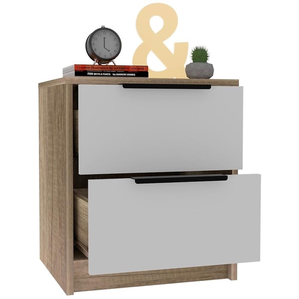 Tuhome Kaia Nightstand with Two Drawers & Metal Handles - Black/Pine Finish for Bedroom Furniture & Home Decor