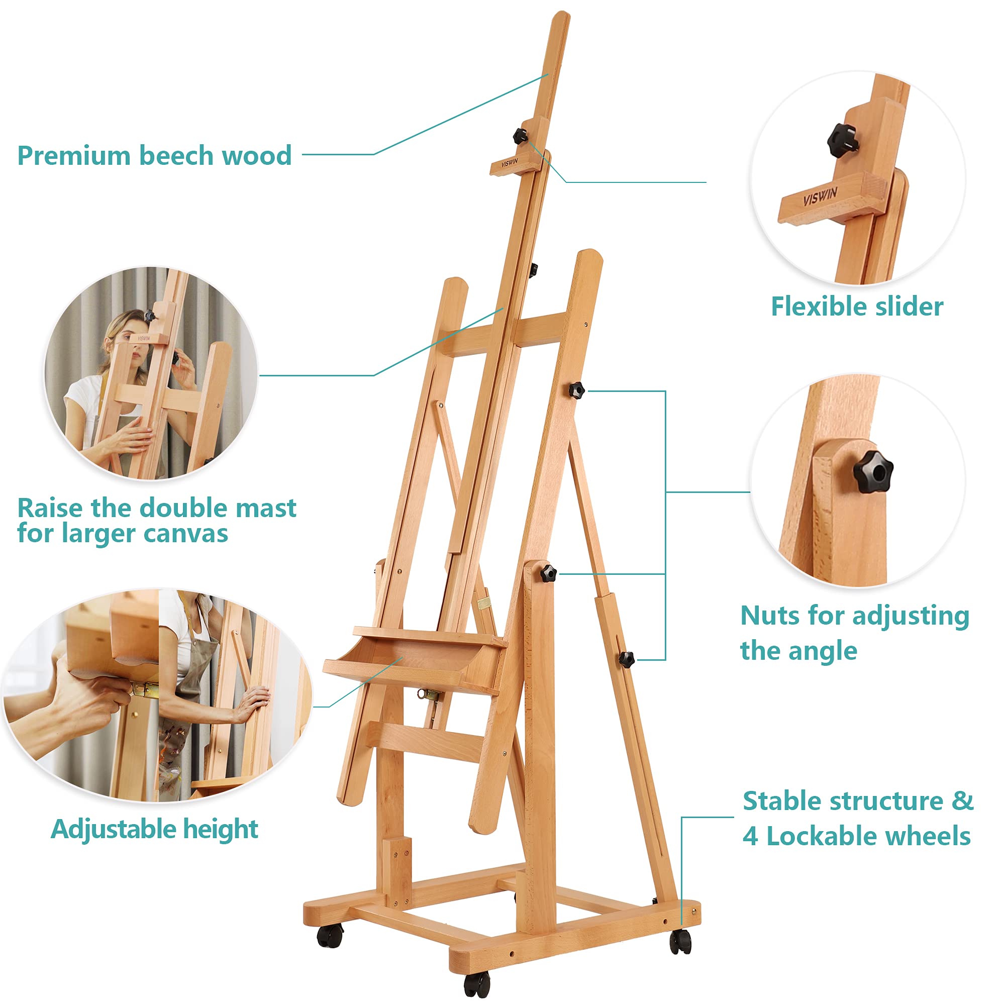 VISWIN Professional Heavy-Duty H-Frame Artist Easel - Extra Large 82