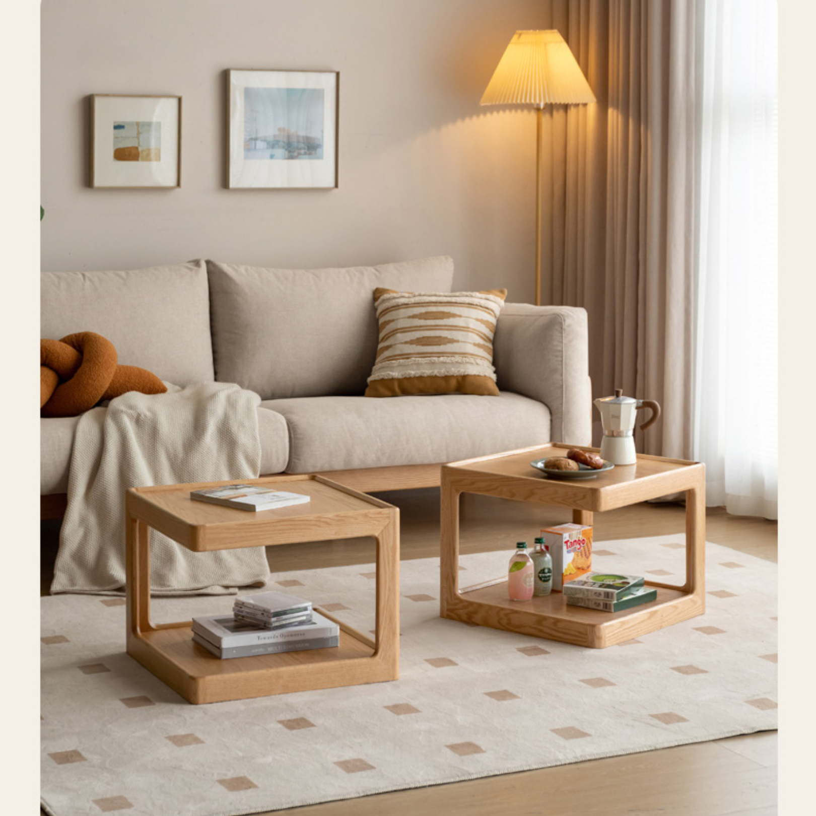 Premium Oak Solid Wood Square Coffee Table - Modern Living Room Furniture for Home Decor & Relaxation