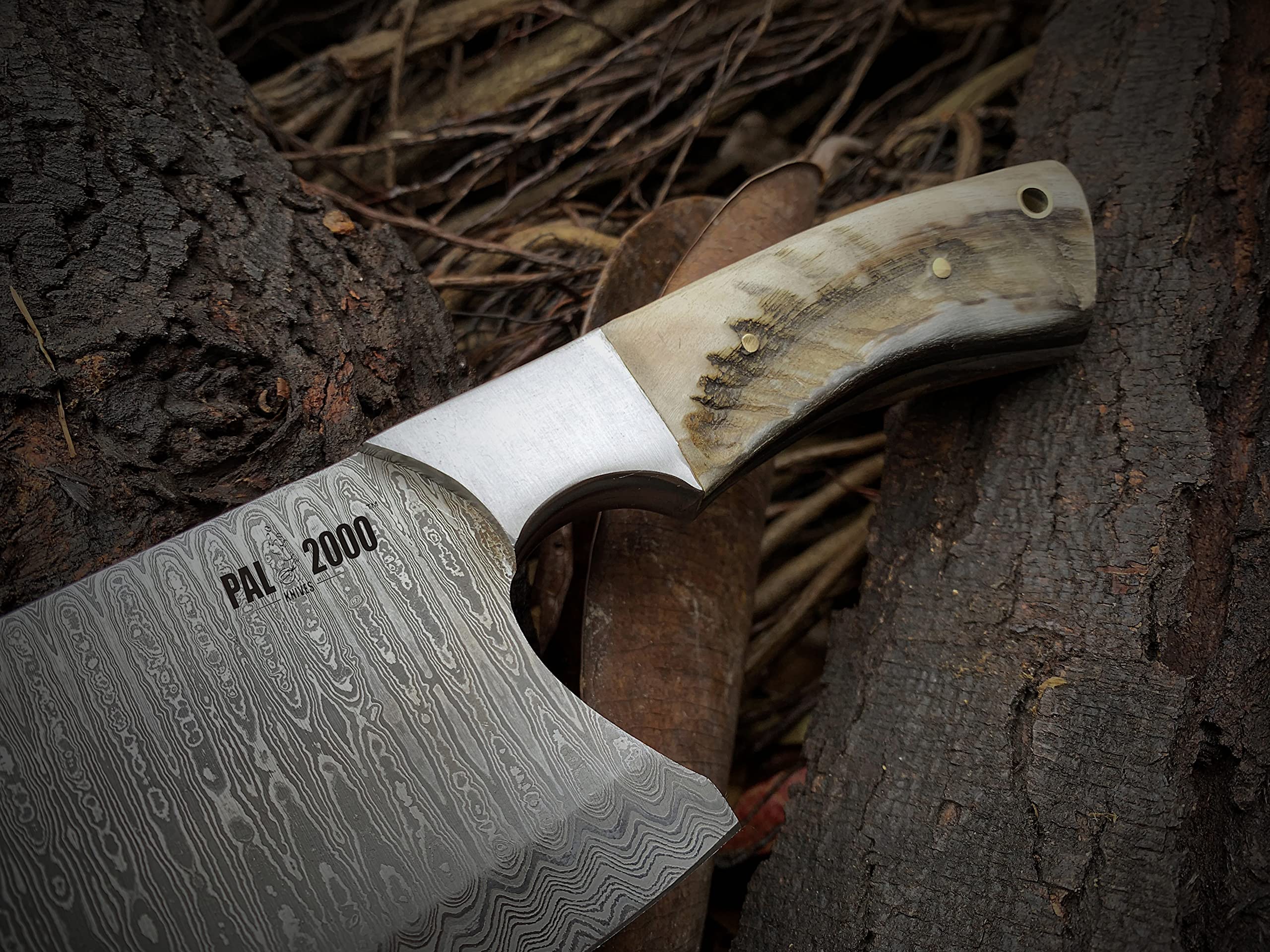 Handmade Damascus Steel Cleaver - Professional Butcher Knife & Serbian Chef Knife with Full Tang & Leather Sheath - Perfect for Meat Cutting, Chopping & Kitchen Prep