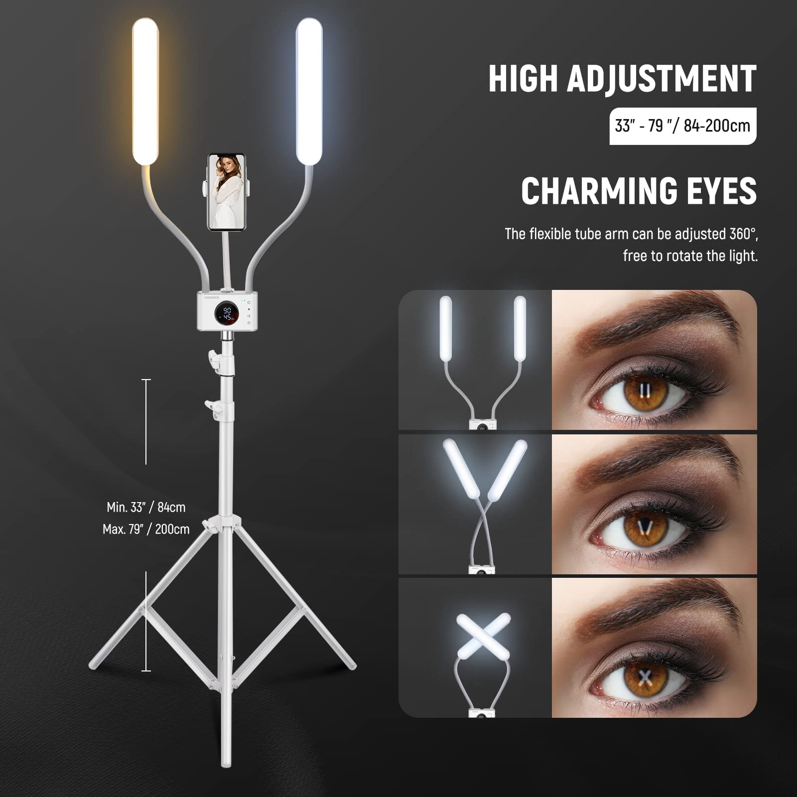 Professional NEEWER Esthetician LED Light with Phone Holder & Travel Bag - 2.4G/PC/MAC Control, Dual Independent CRI98+ Bi-Color Dimmable Heads for Tattoo, Lash Extensions & Beauty Treatments - Perfect for Salon, Spa & Mobile Beauty Professionals (Model BH40B)