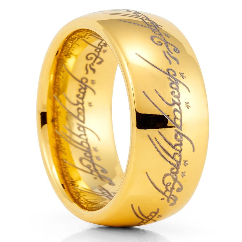 18k Gold Tungsten Wedding Ring - Lord of The Rings Inspired for Fans