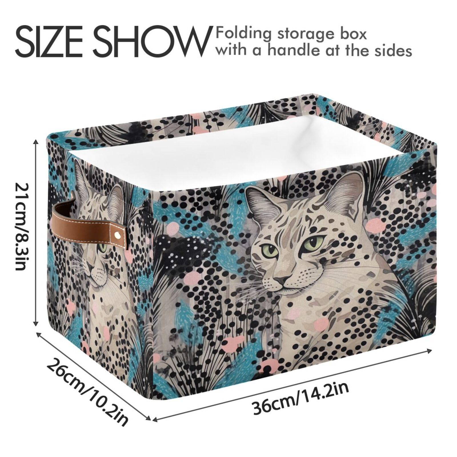 Leopard Print Foldable Storage Baskets for Shelves - 2 Pack Collapsible Sturdy Storage Bins with Handles, Canvas Storage Cubes for Closet & Home Organization - Perfect for Bedroom, Bathroom, and Office Storage Solutions