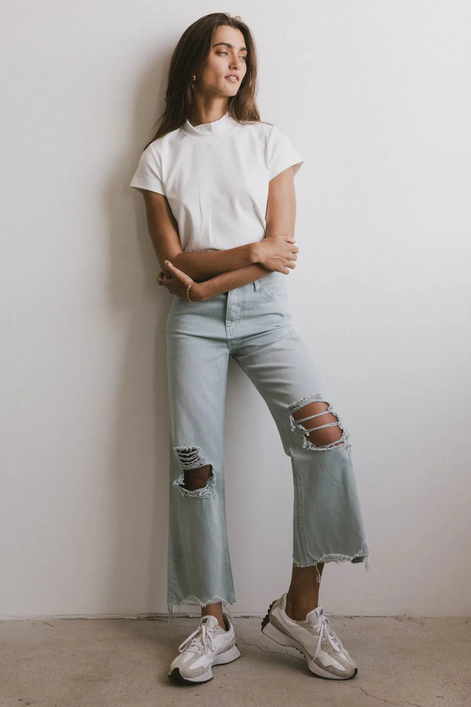 Marley Mock Neck Tee - Soft Cotton Crewneck T-Shirt for Women in White | Casual Wear, Layering & Everyday Outfits | FINAL SALE