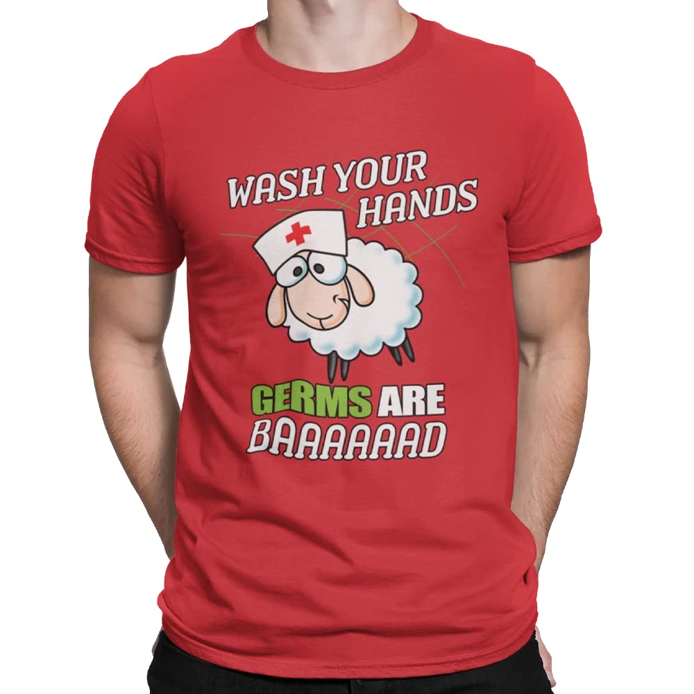 Unisex Nurse Sheep 'Wash Your Hands Germs Are Bad' Graphic T-Shirt - Funny Healthcare Worker Gift & Cute Animal Lover Tee for Work, Hospital, School